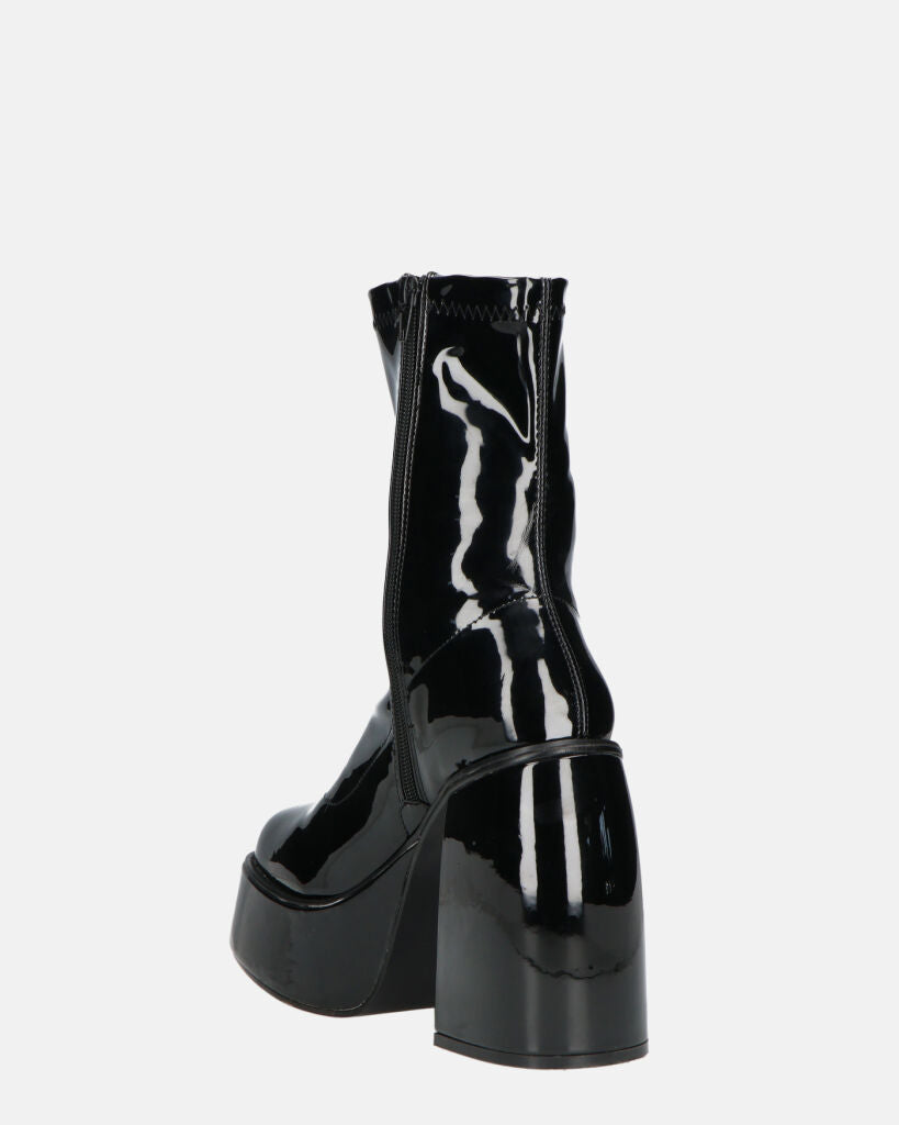 MYA - Platform Ankle Boots With High Heel In Glossy Black