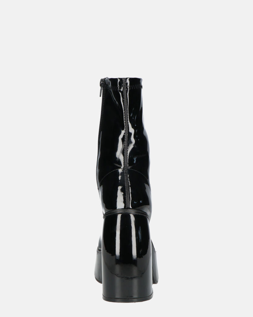 MYA - Platform Ankle Boots With High Heel In Glossy Black