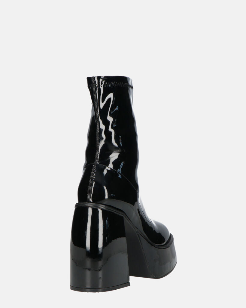 MYA - Platform Ankle Boots With High Heel In Glossy Black