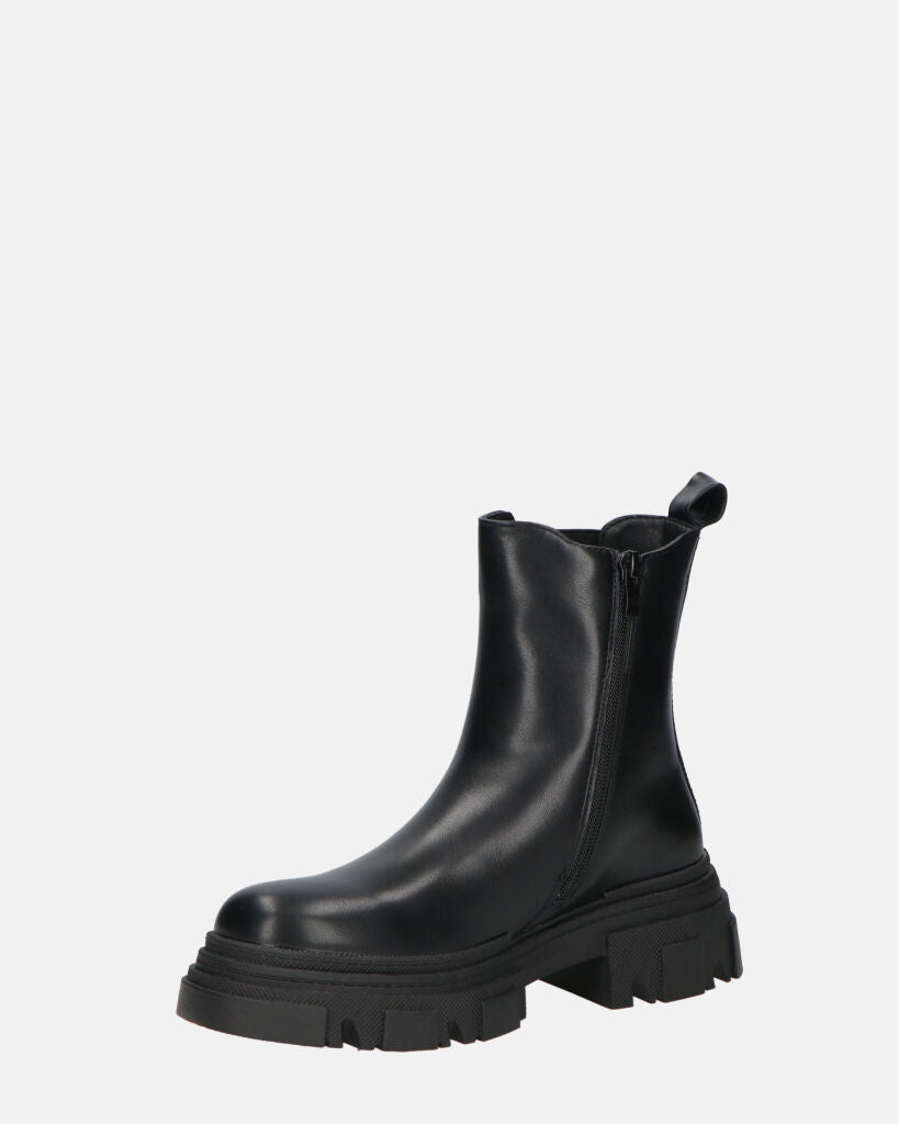 NORMA - Ankle Boots With Side Zipper In Black Faux Leather