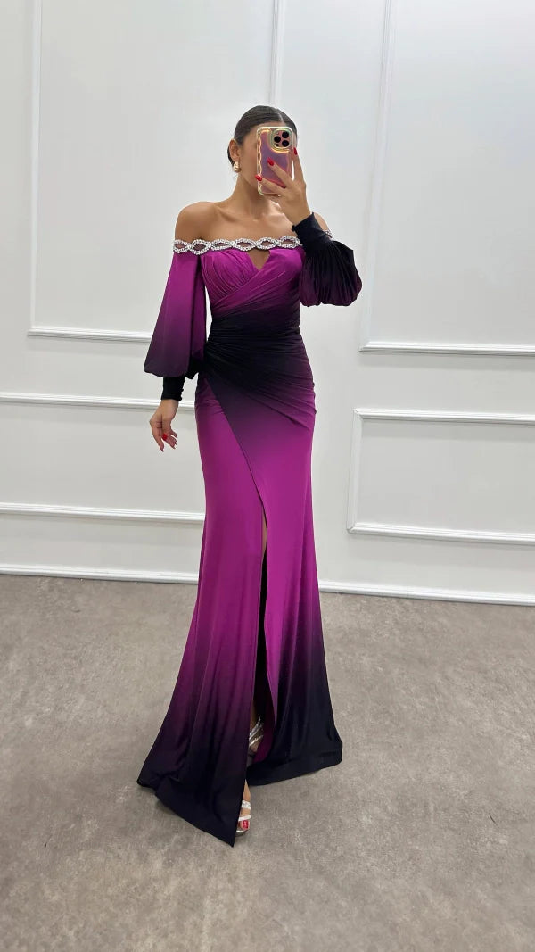 Ombre Elegance Off-Shoulder Gown