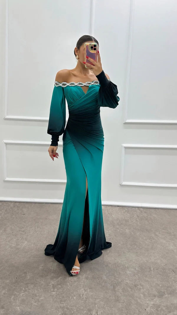 Ombre Elegance Off-Shoulder Gown