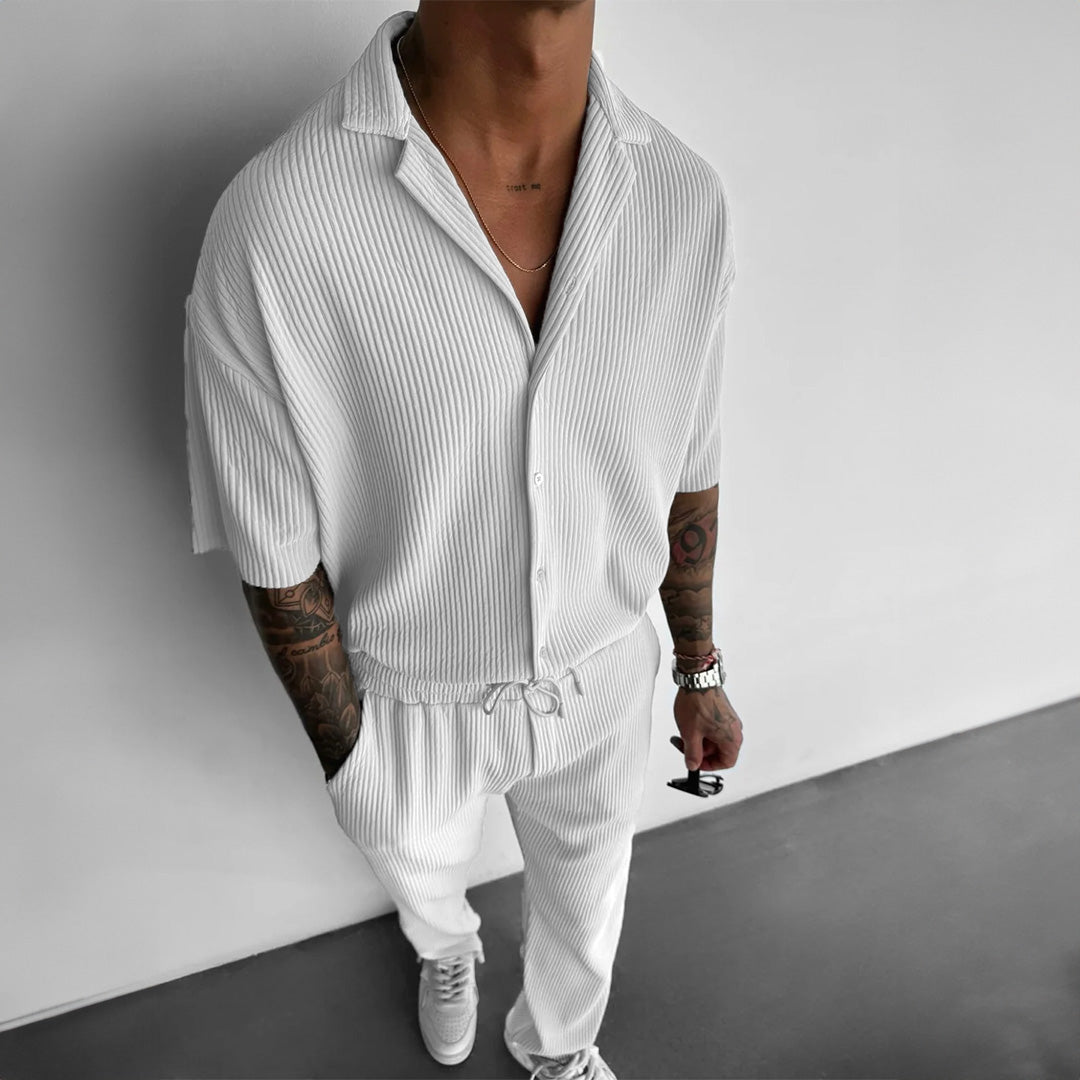 Oversize Pleated Open Collar Shirt & Trouser Set