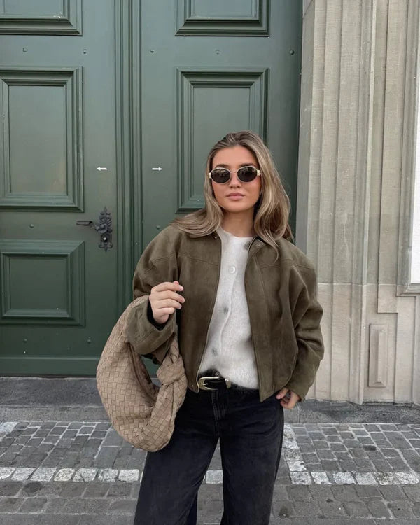 Oversized Faux Suede Bomber Jacket