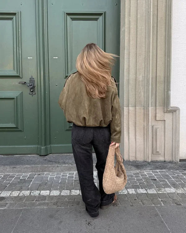 Oversized Faux Suede Bomber Jacket