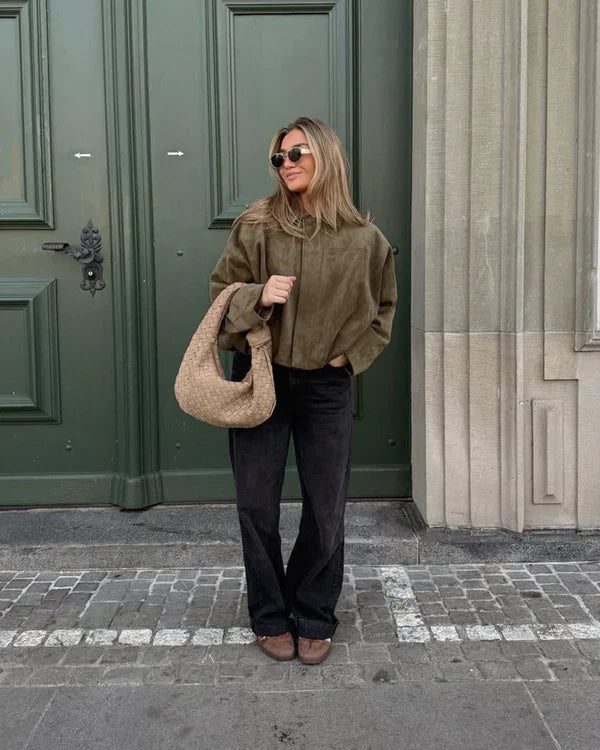 Oversized Faux Suede Bomber Jacket