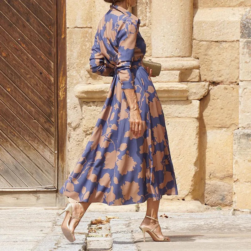 Printed Button-Down Midi Shirt Dress