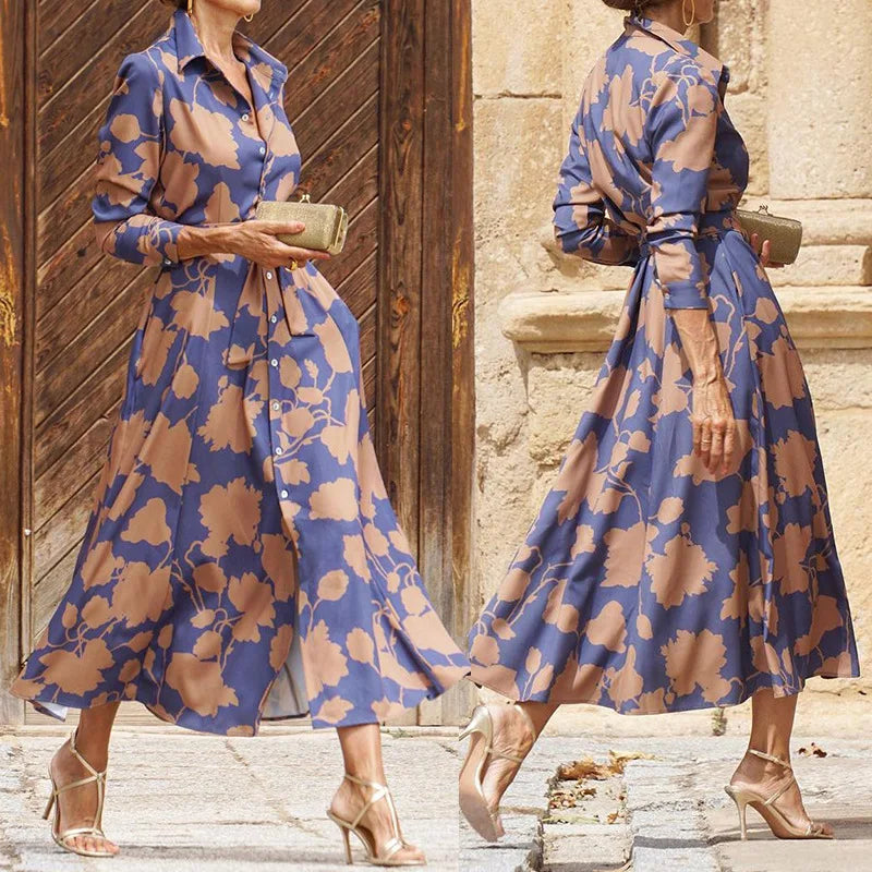 Printed Button-Down Midi Shirt Dress