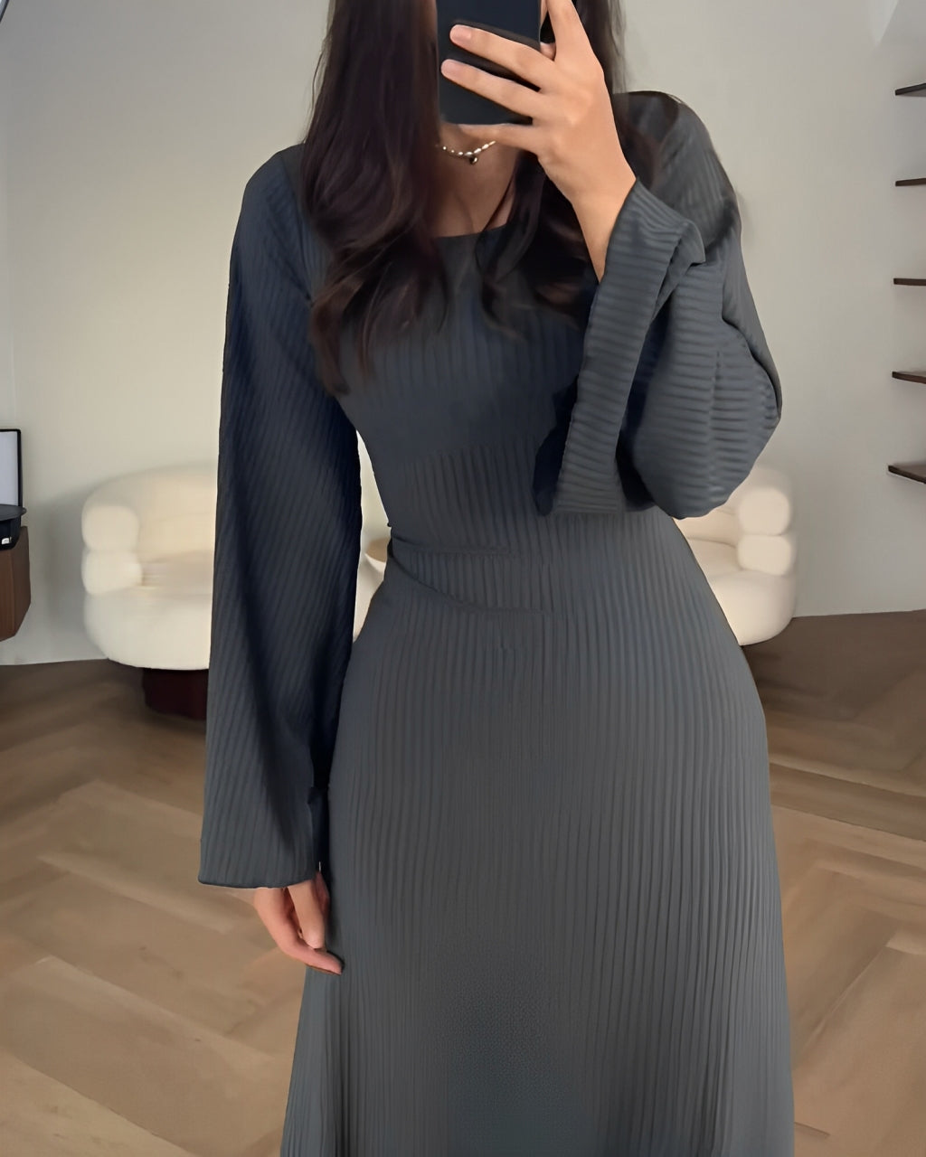 Ribbed Knit Dress with Lace-Up Back