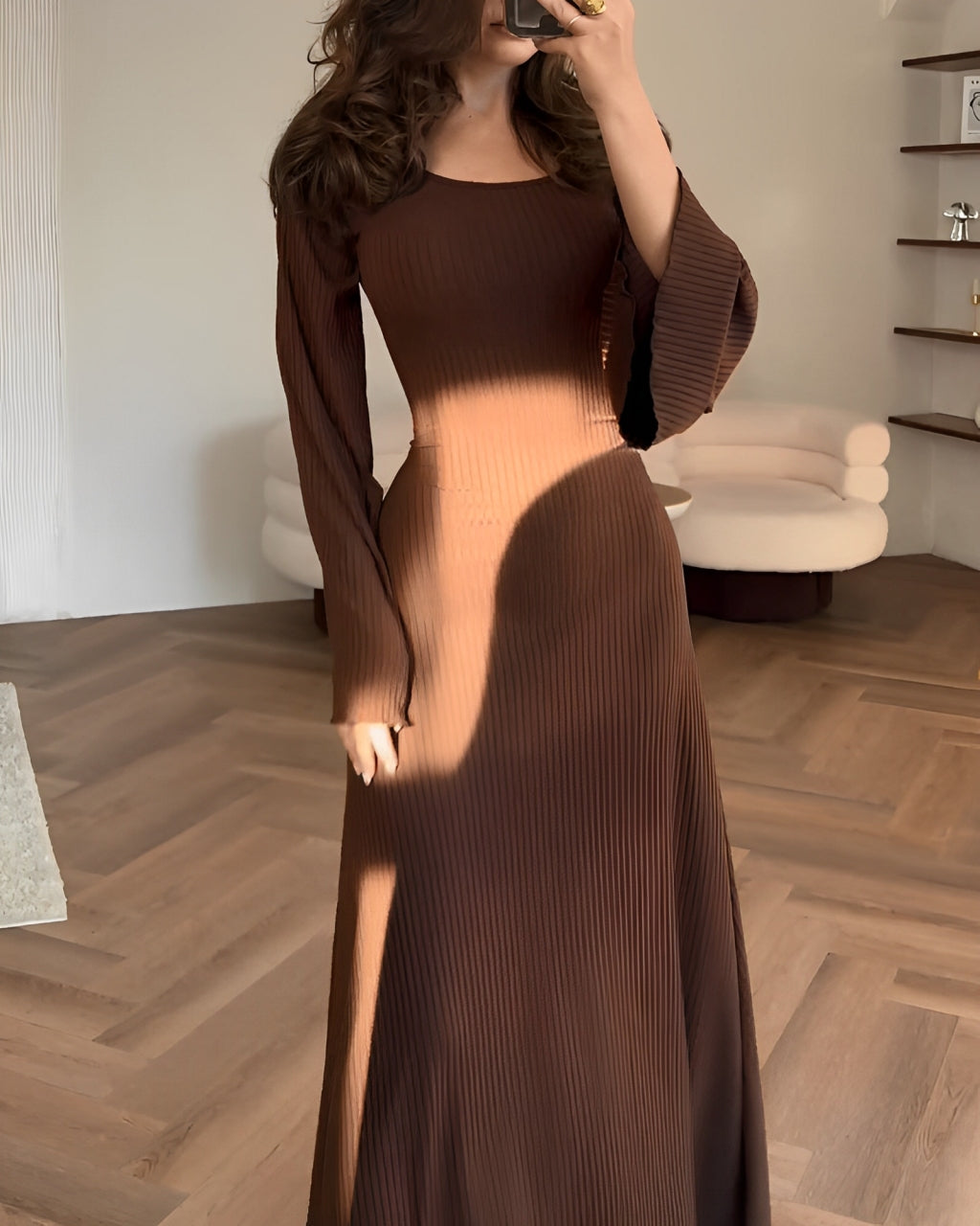 Ribbed Knit Dress with Lace-Up Back