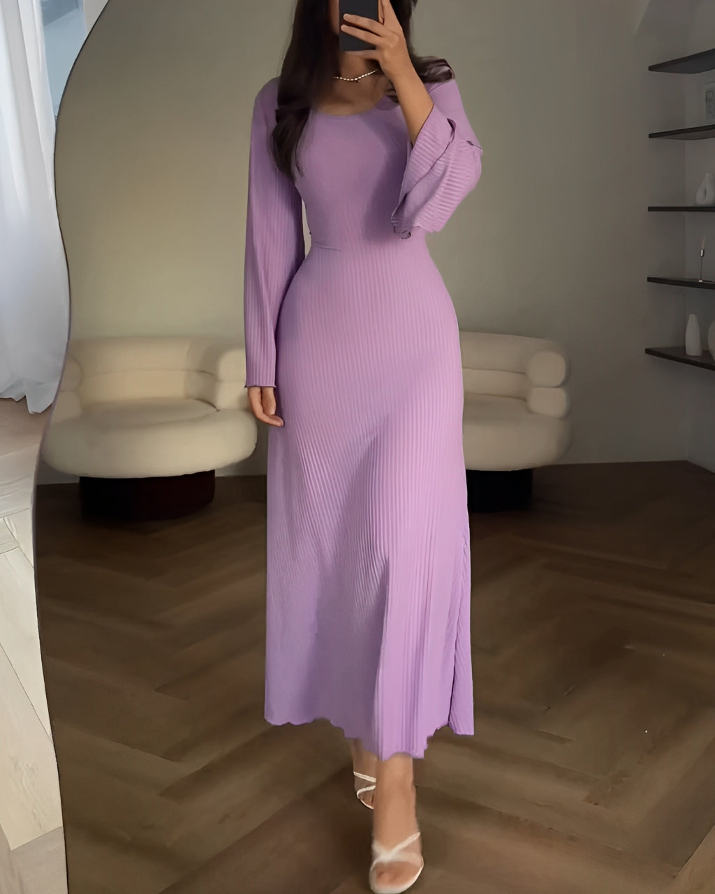Ribbed Knit Dress with Lace-Up Back