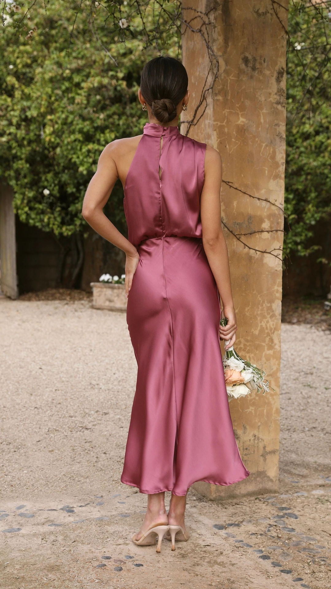 Satin Draped Halter Dress