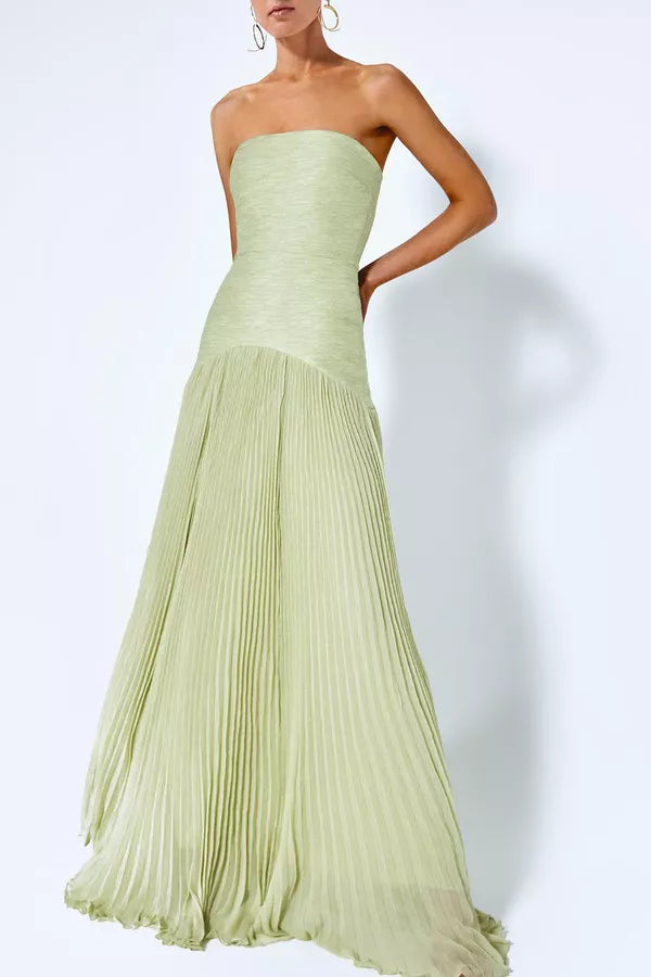 Strapless Pleated Maxi Dress