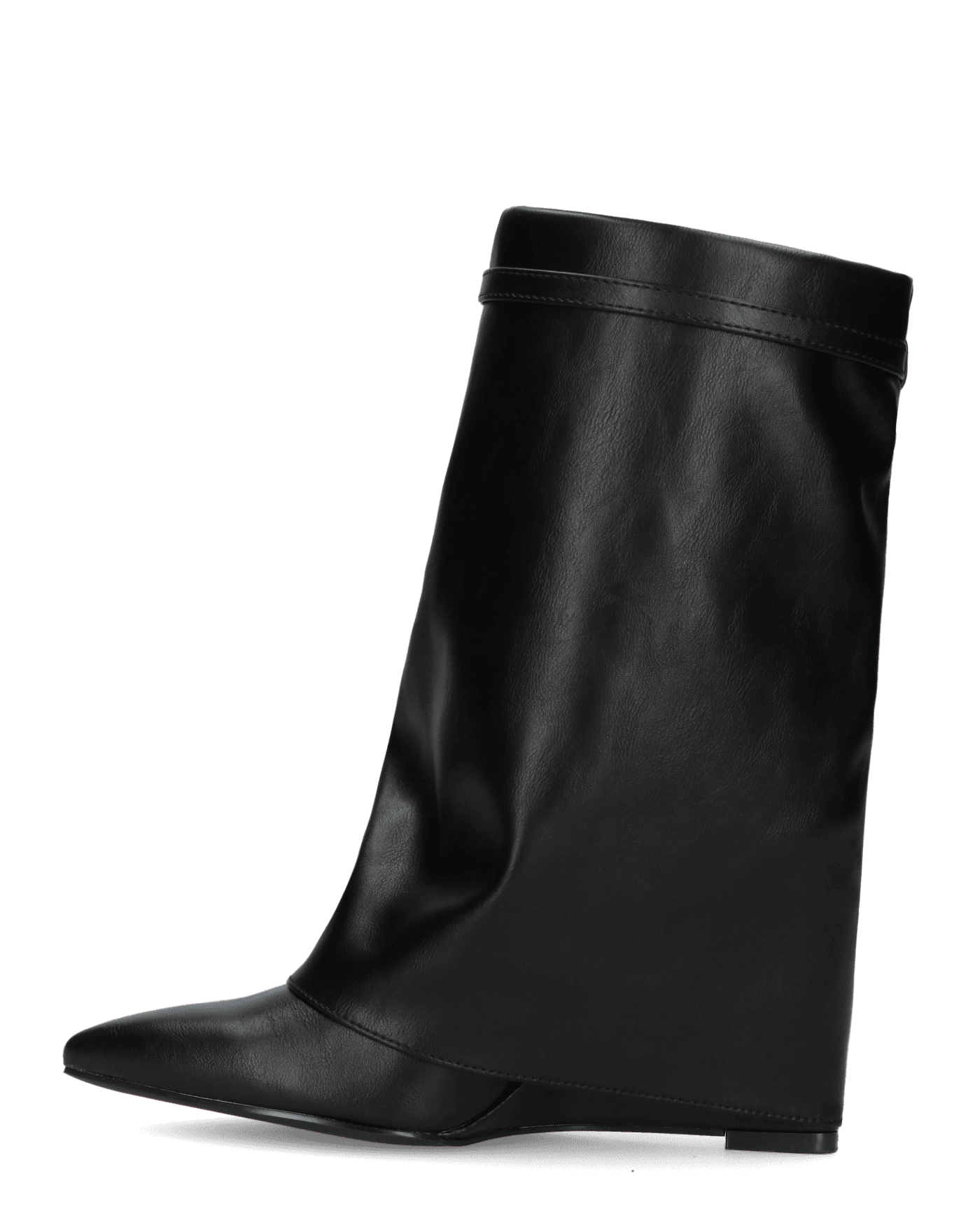 TAINA - black low ankle boots with fold and wedge