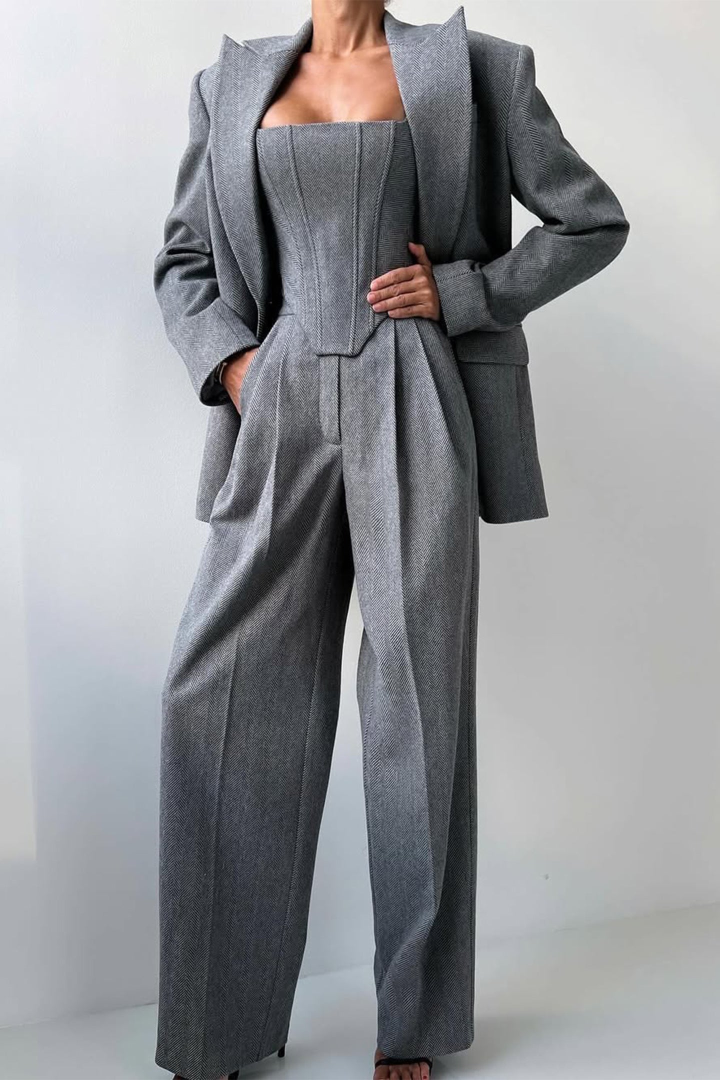 Tailored Three-Piece Suit Set with Corset Top