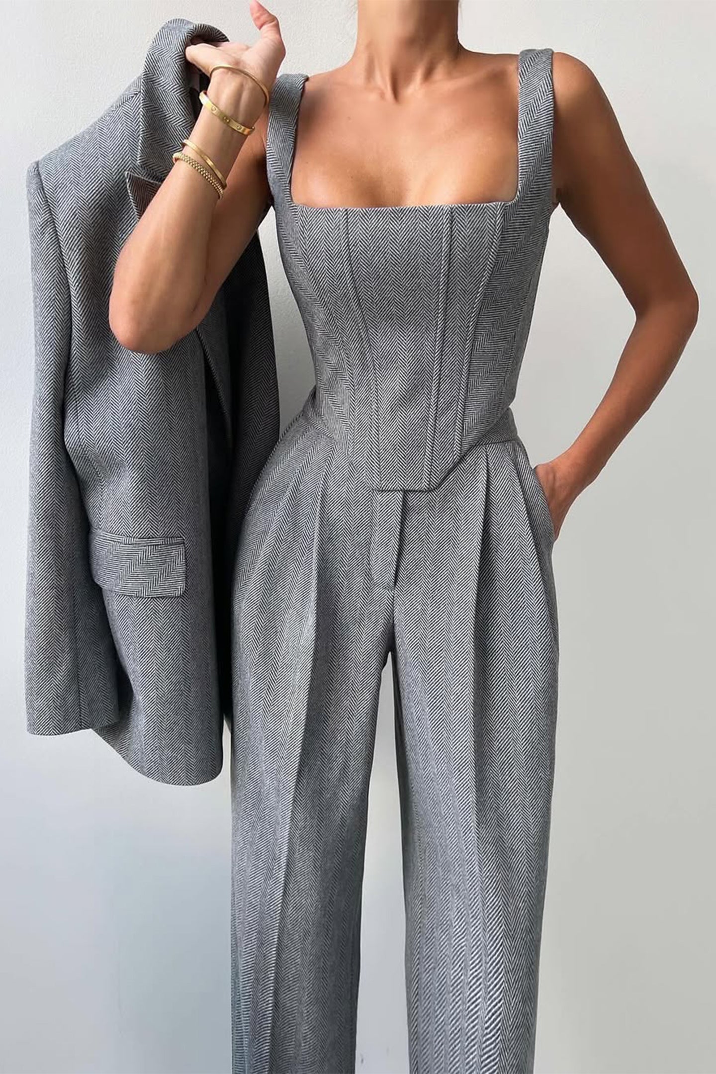 Tailored Three-Piece Suit Set with Corset Top