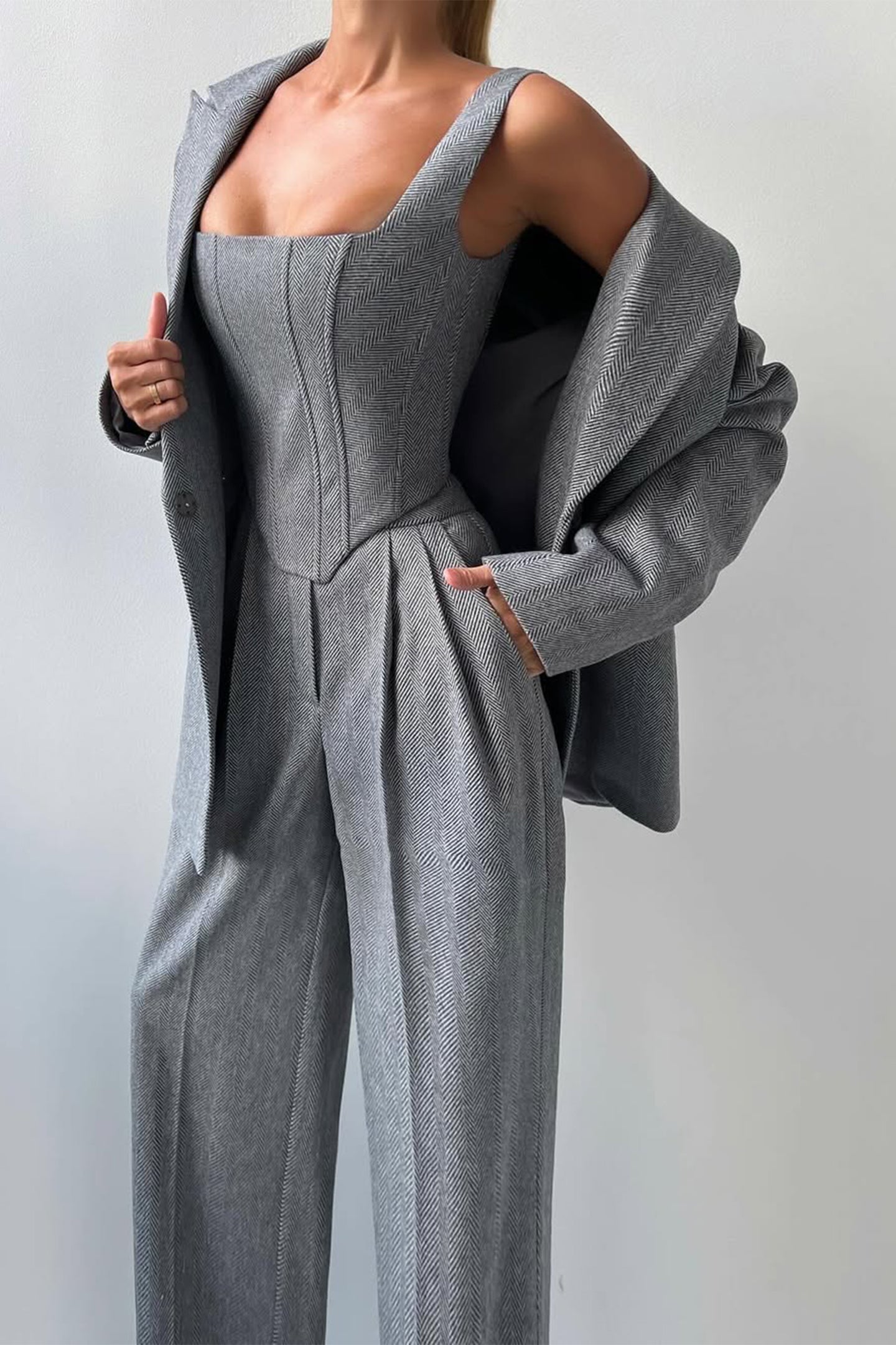 Tailored Three-Piece Suit Set with Corset Top