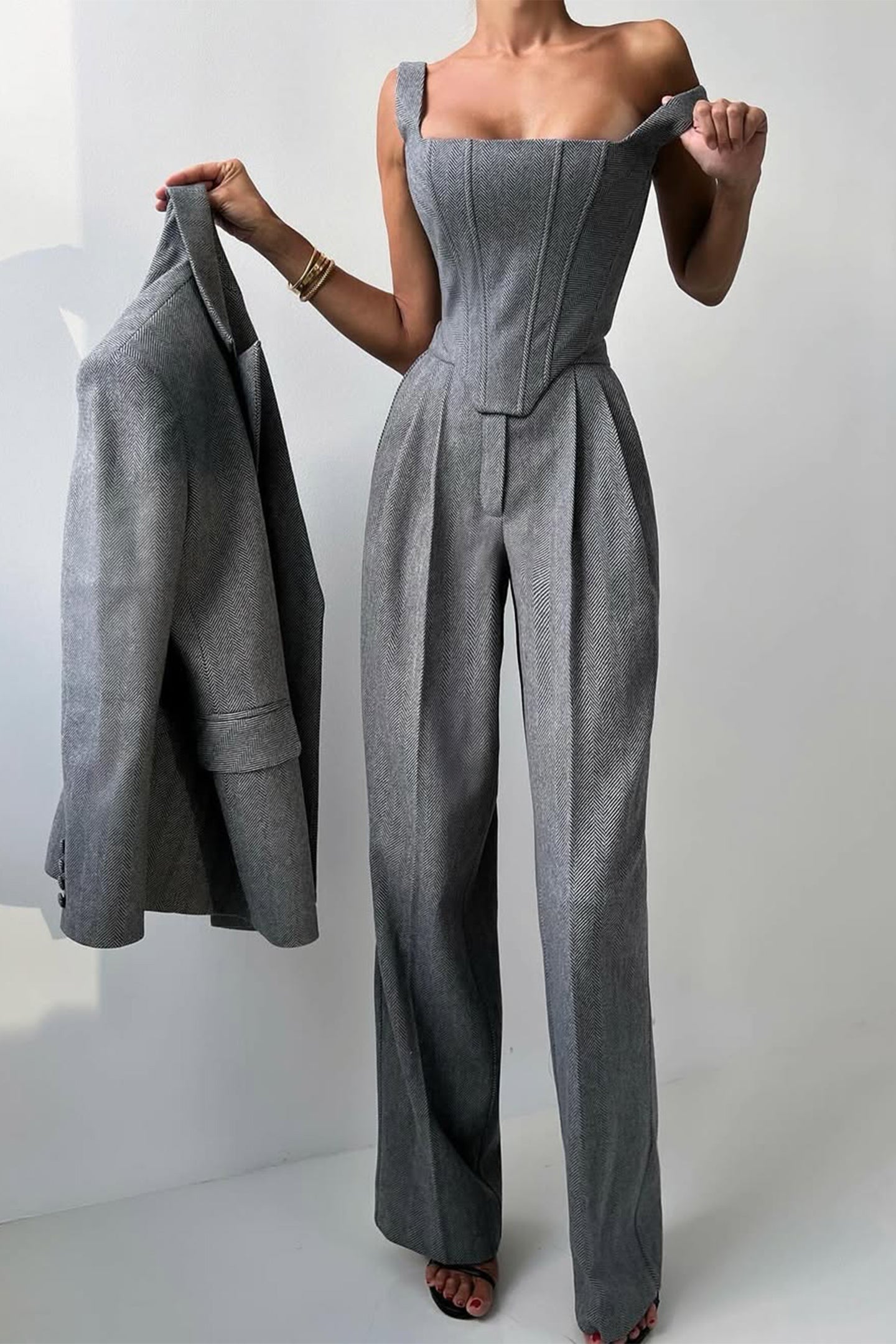 Tailored Three-Piece Suit Set with Corset Top
