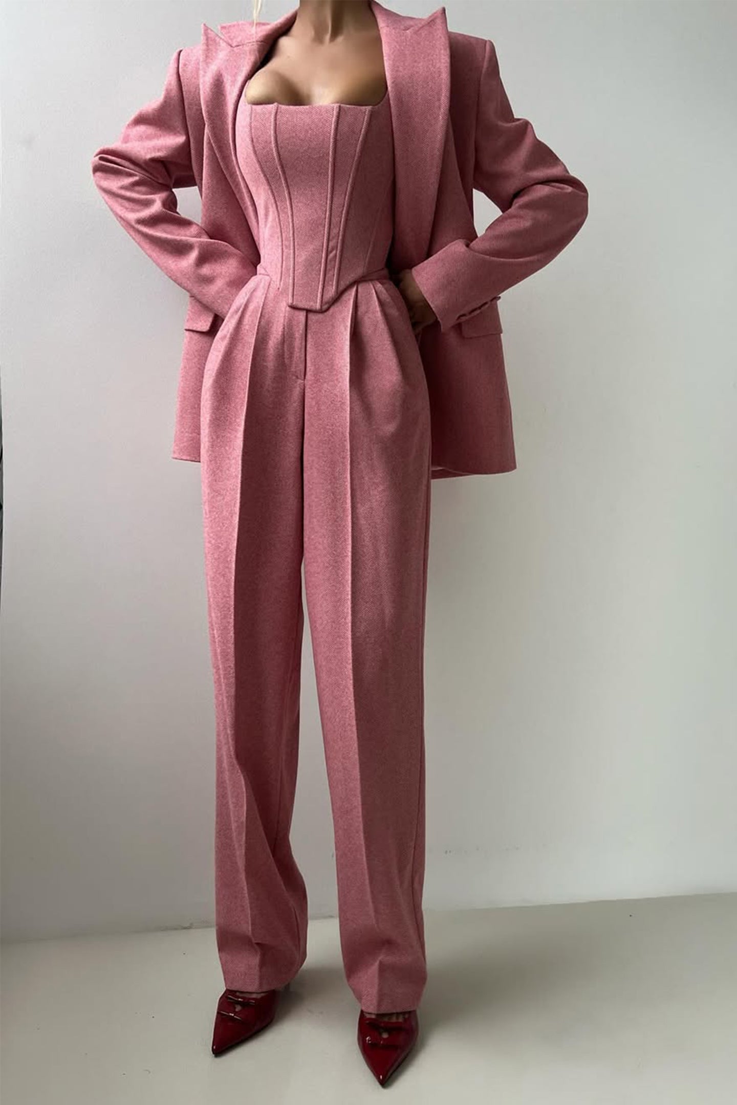Tailored Three-Piece Suit Set with Corset Top