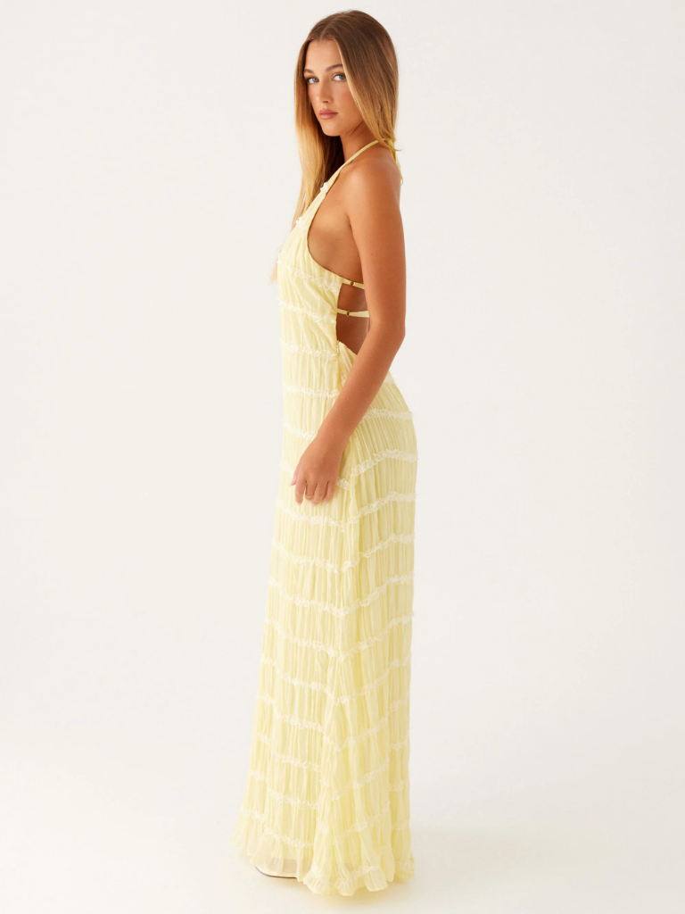 Textured Halter Neck Long Dress