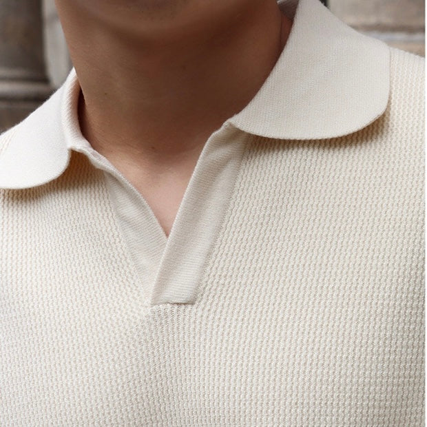 Textured Knit Polo Sweater
