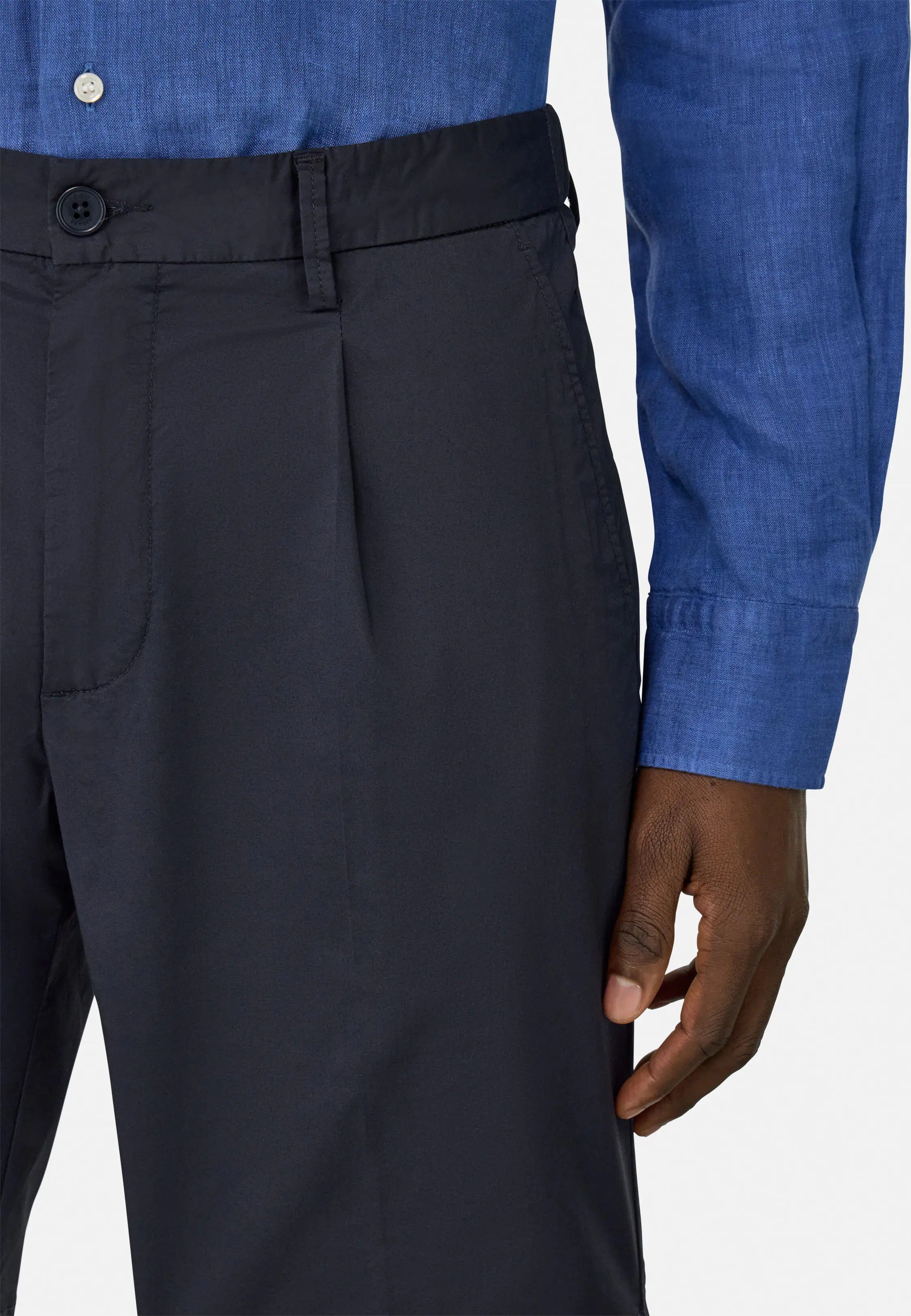 Tailored Pleated Chino Shorts - Navy Blue