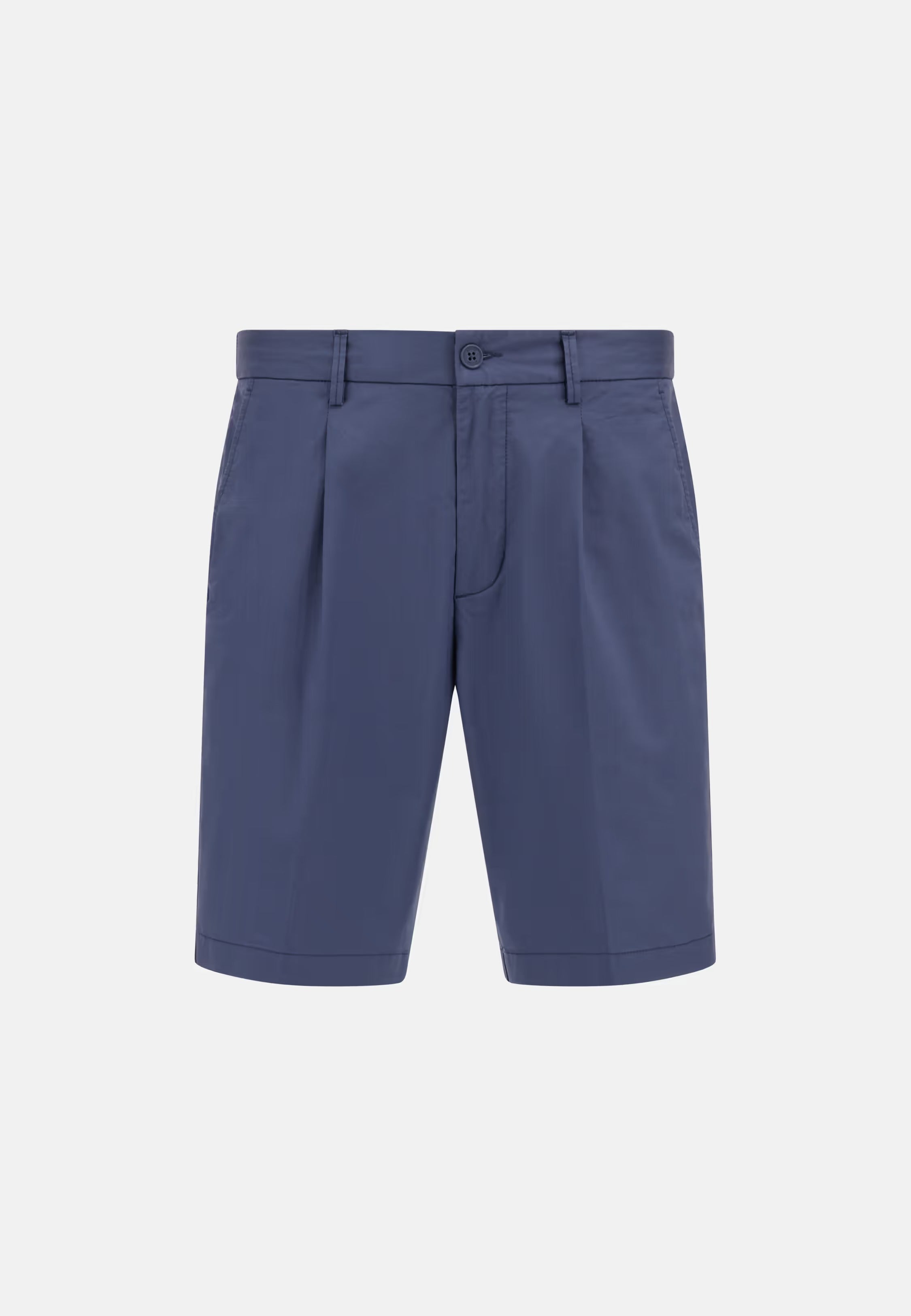 Tailored Pleated Chino Shorts - Navy Blue