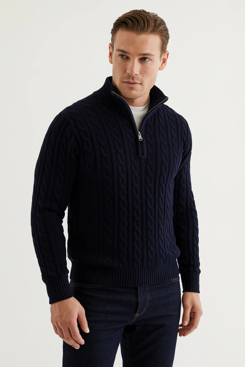 100% Cashmere Half Zip Cord Sweater