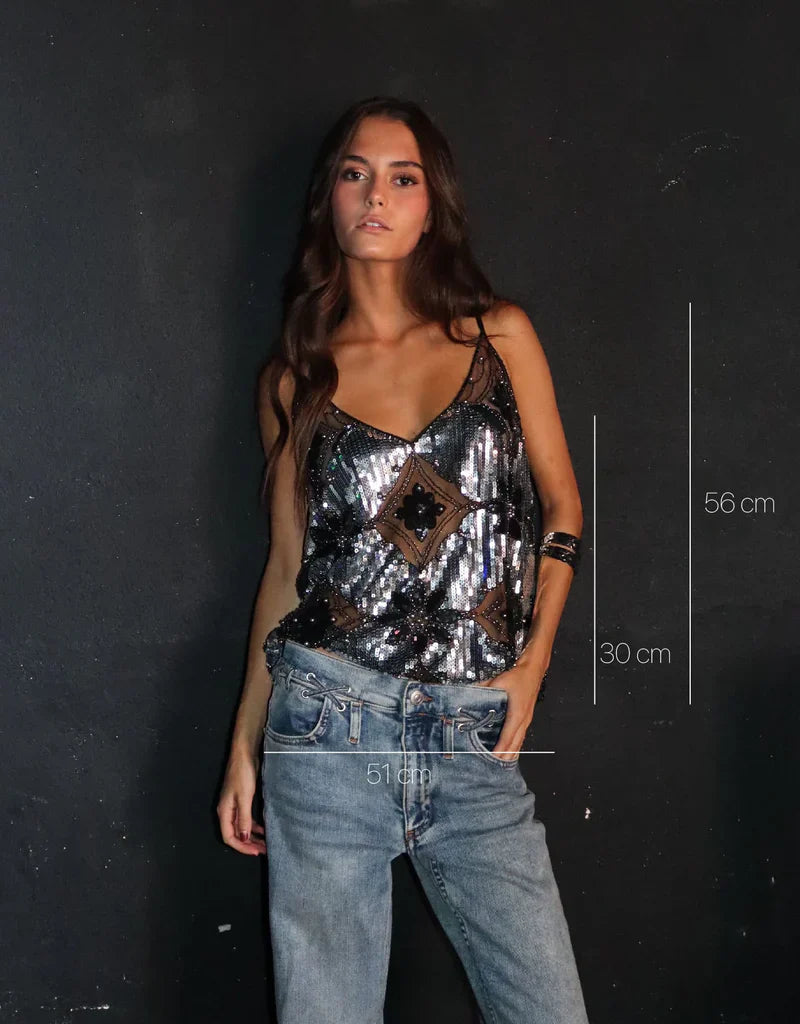 Sequin Embellished Sheer Camisole