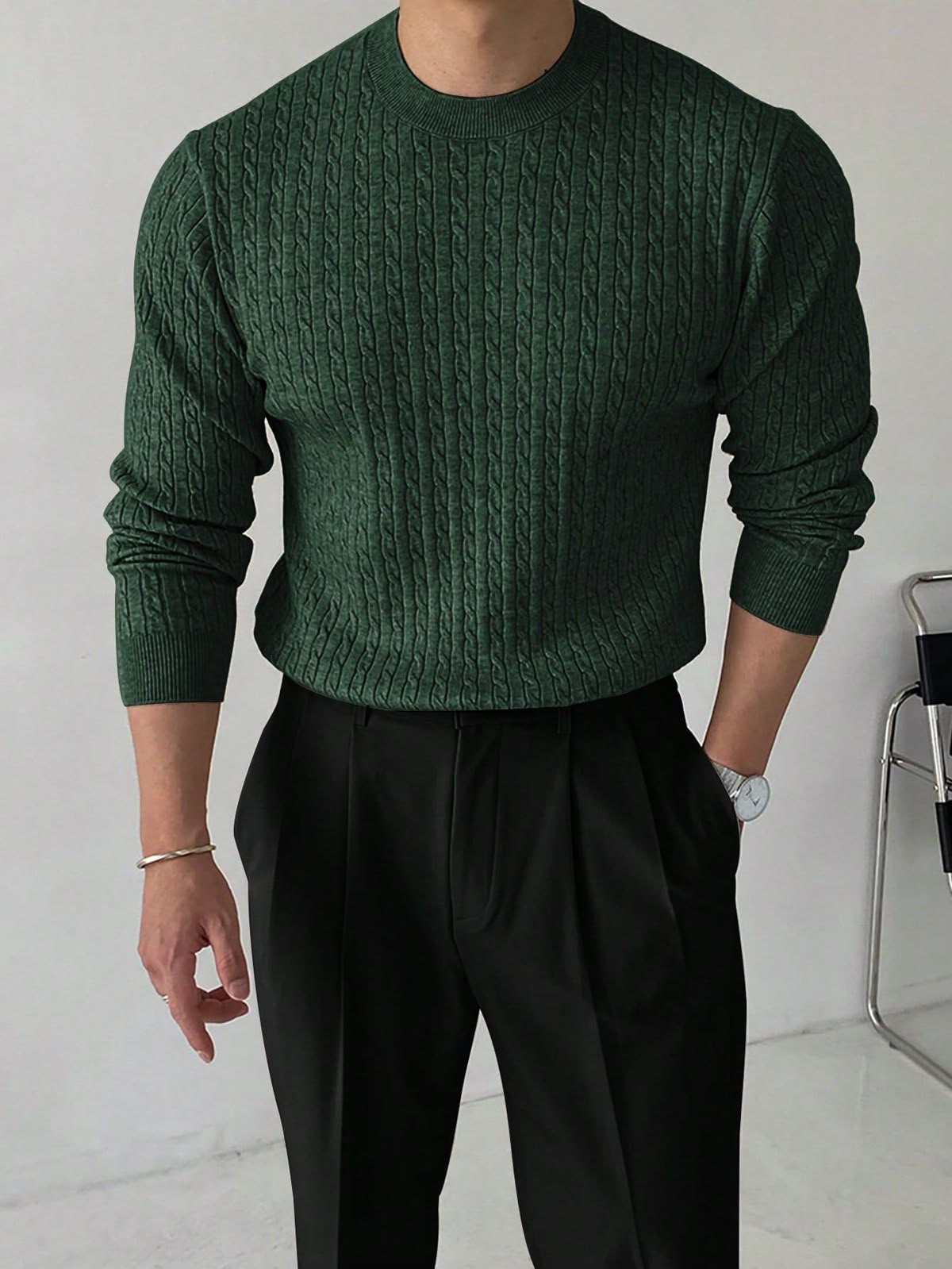Cable-Knit Crewneck Sweater