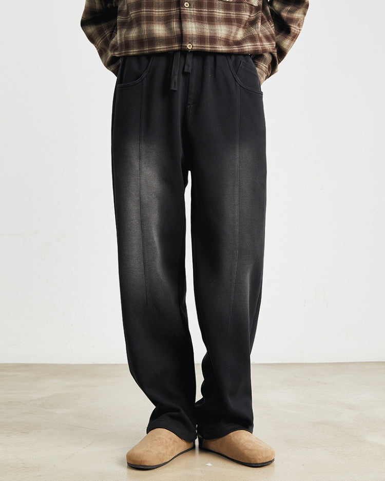 Soft Feel Black Washed Pants with Waistband and Drawstrings