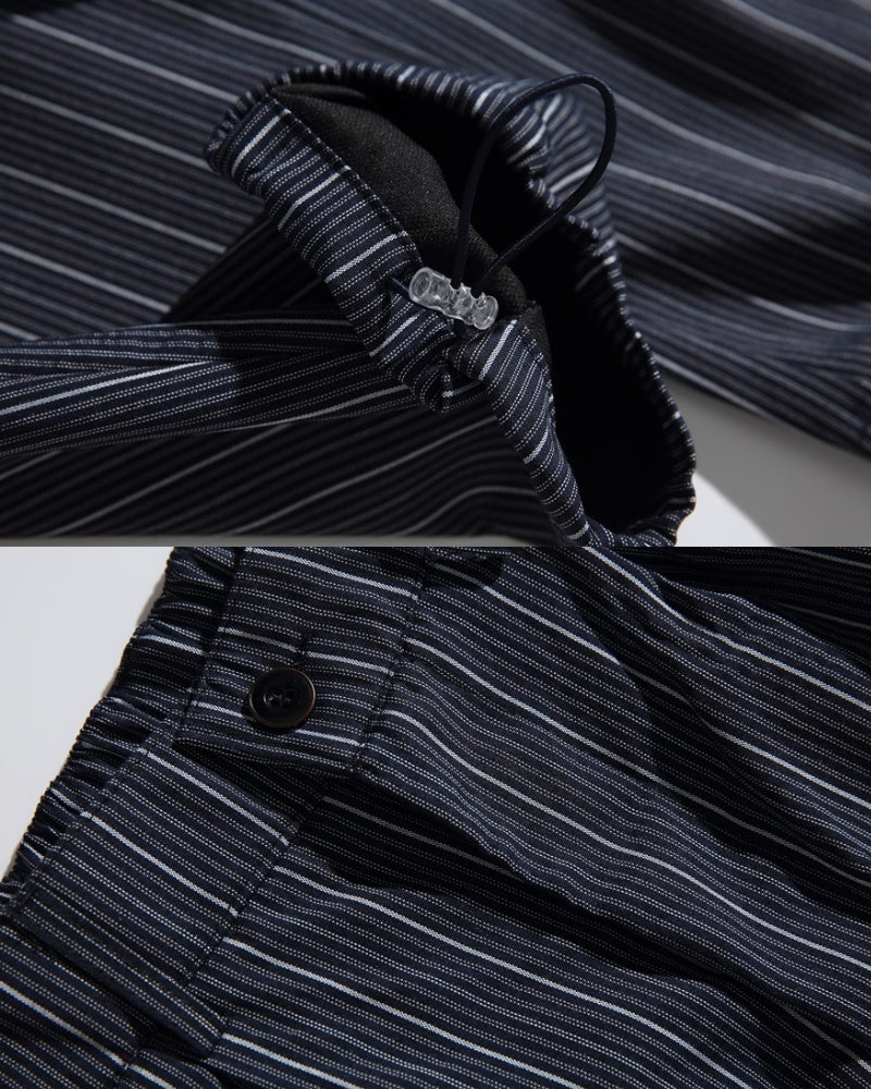 Diplomatic Stripe Pants with Drawstring - Navy Blue