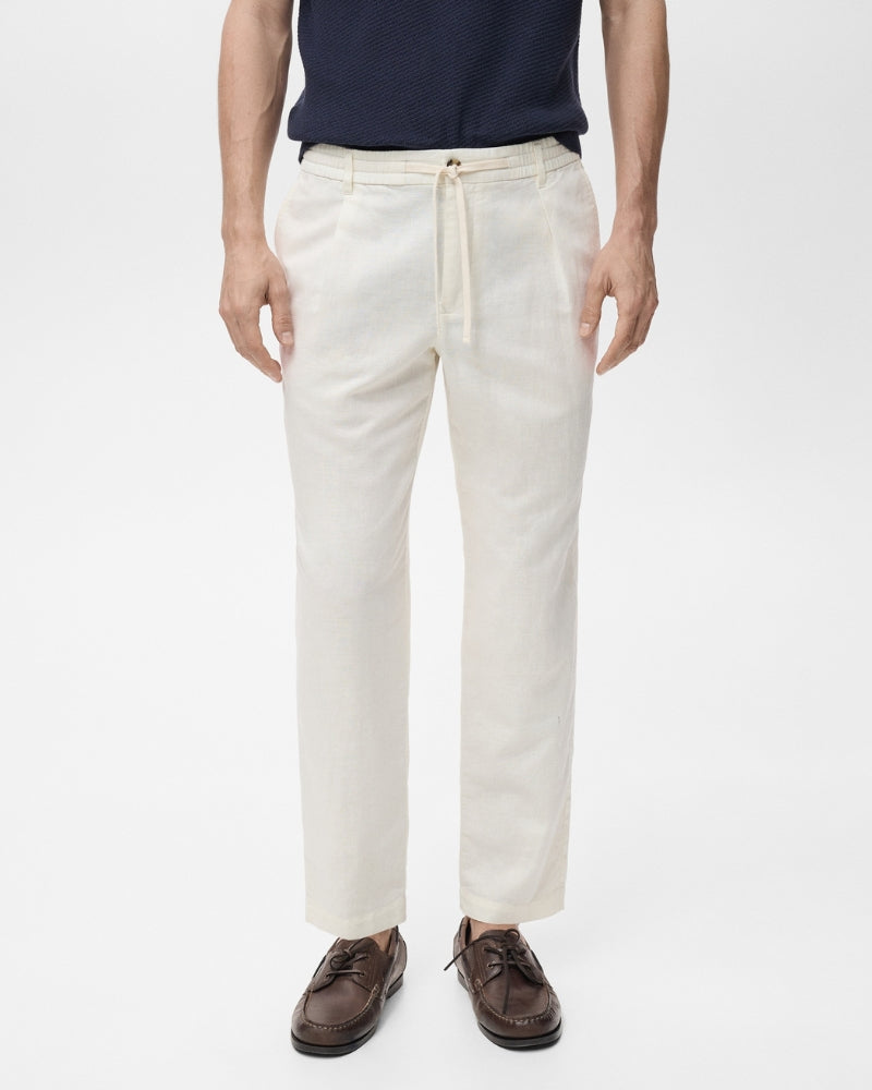 Linen and Cotton Blend Drawstring Pants - Oat