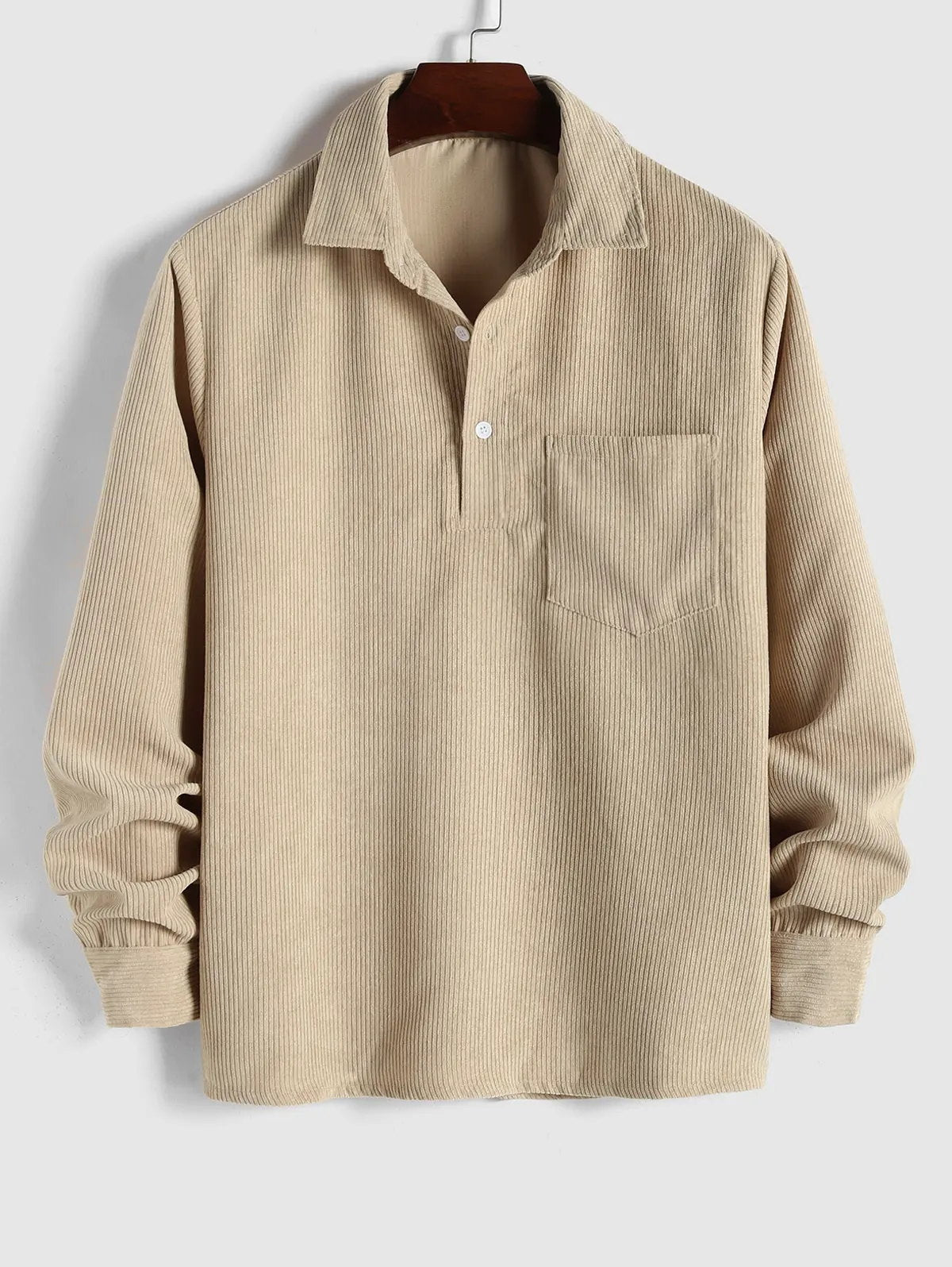 Half Button Corduroy Long Sleeves Shirt