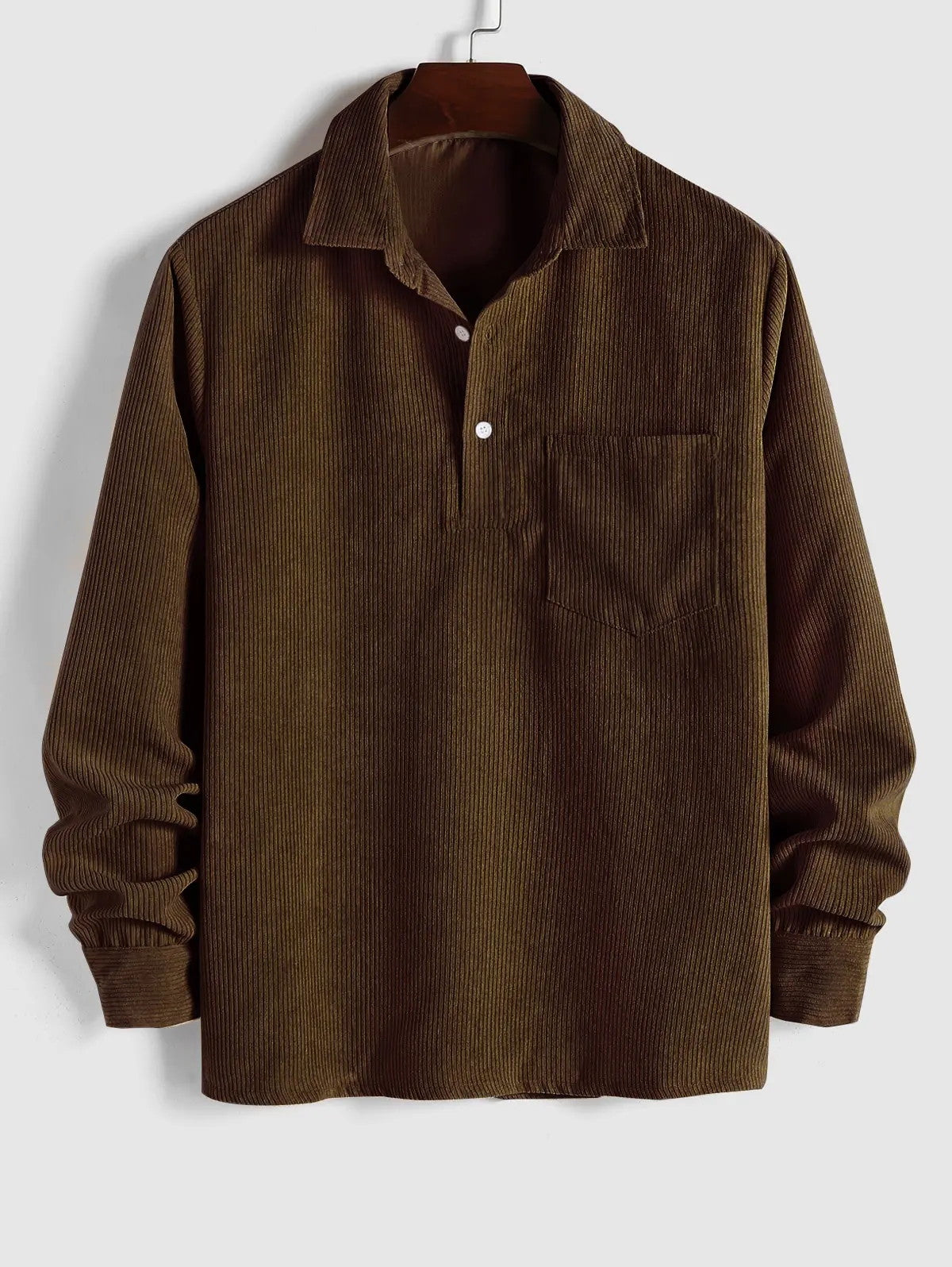 Half Button Corduroy Long Sleeves Shirt