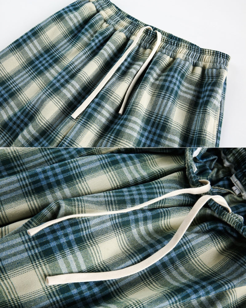 Relaxed plaid pajama pants with drawstring