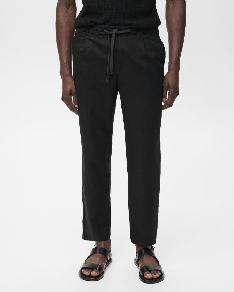 Linen and Cotton Blend Lace-Up Pants - Black