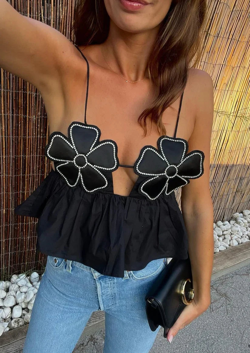 Cropped Top With Floral Applique