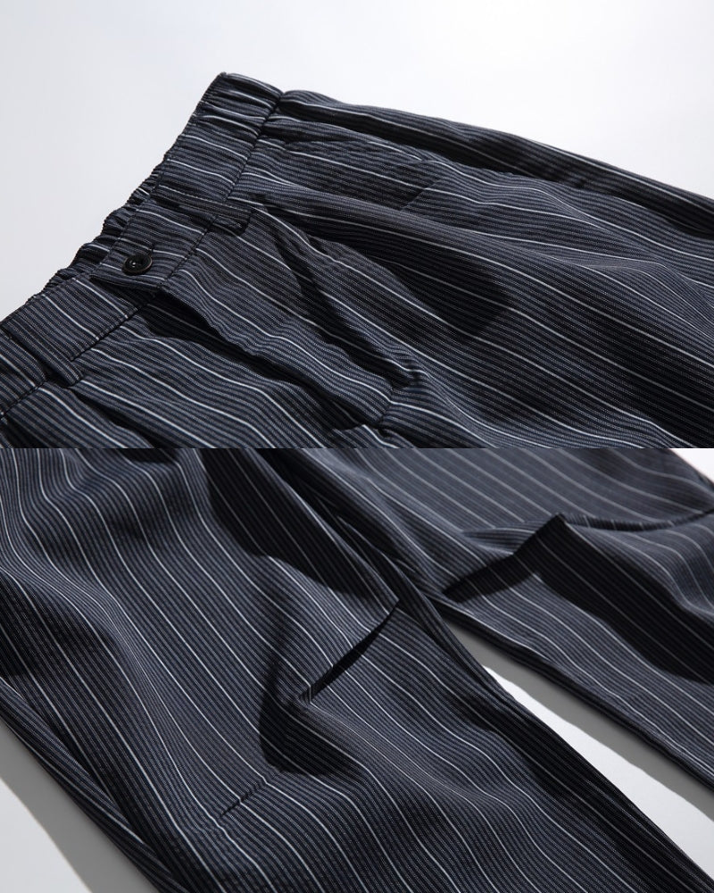 Diplomatic Stripe Pants with Drawstring - Navy Blue