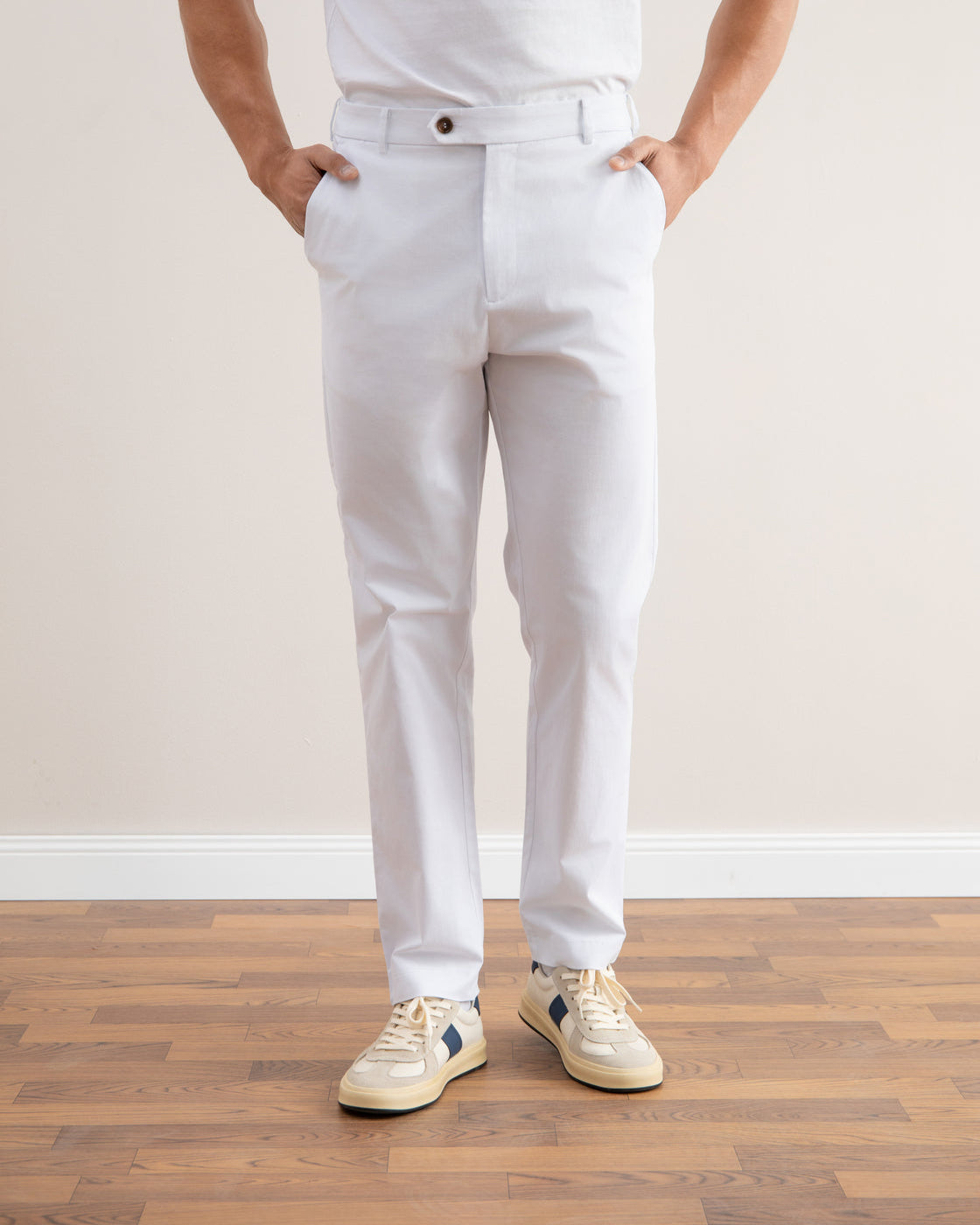 Straight Pleated White Pants