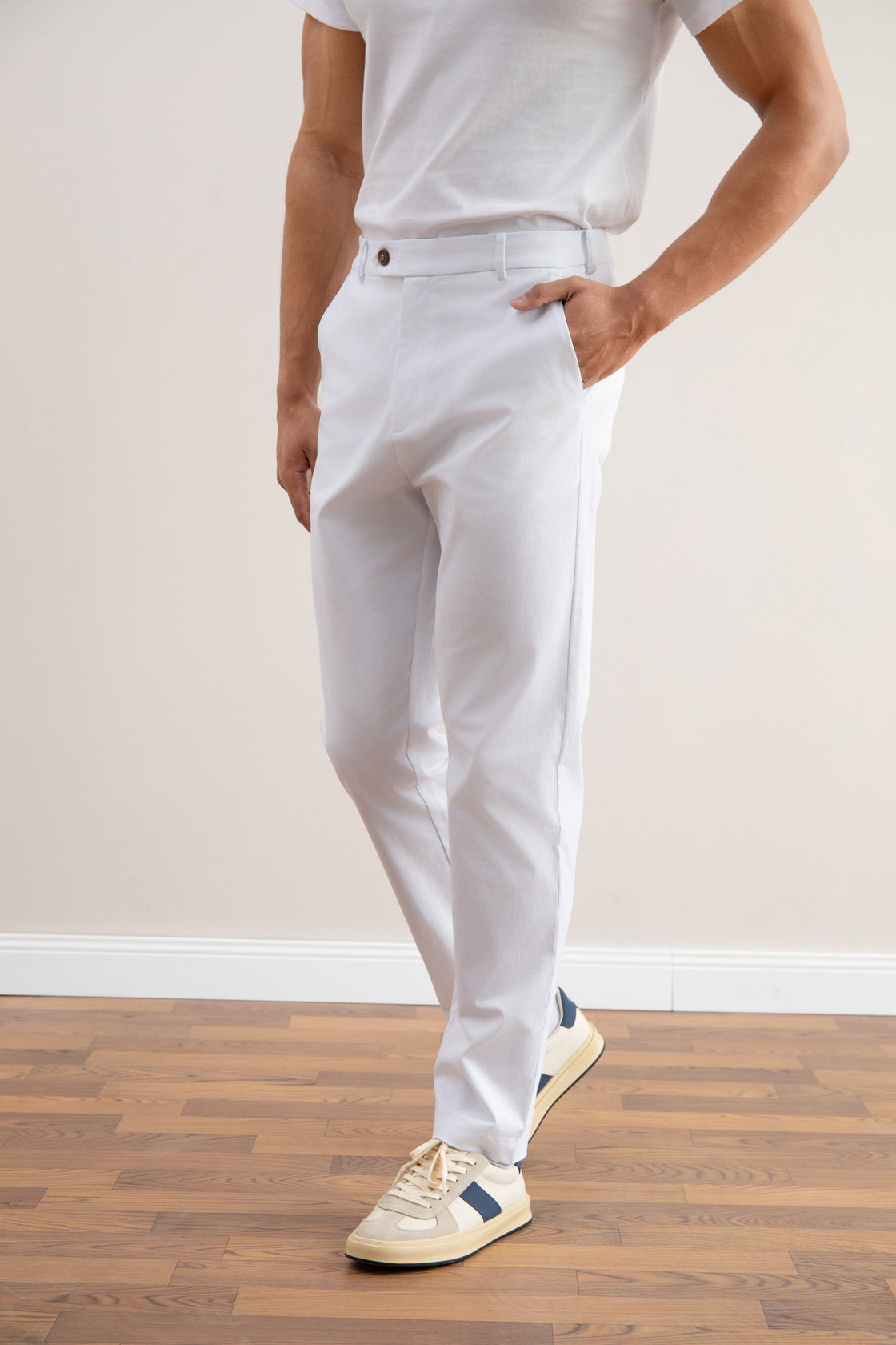 Straight Pleated White Pants