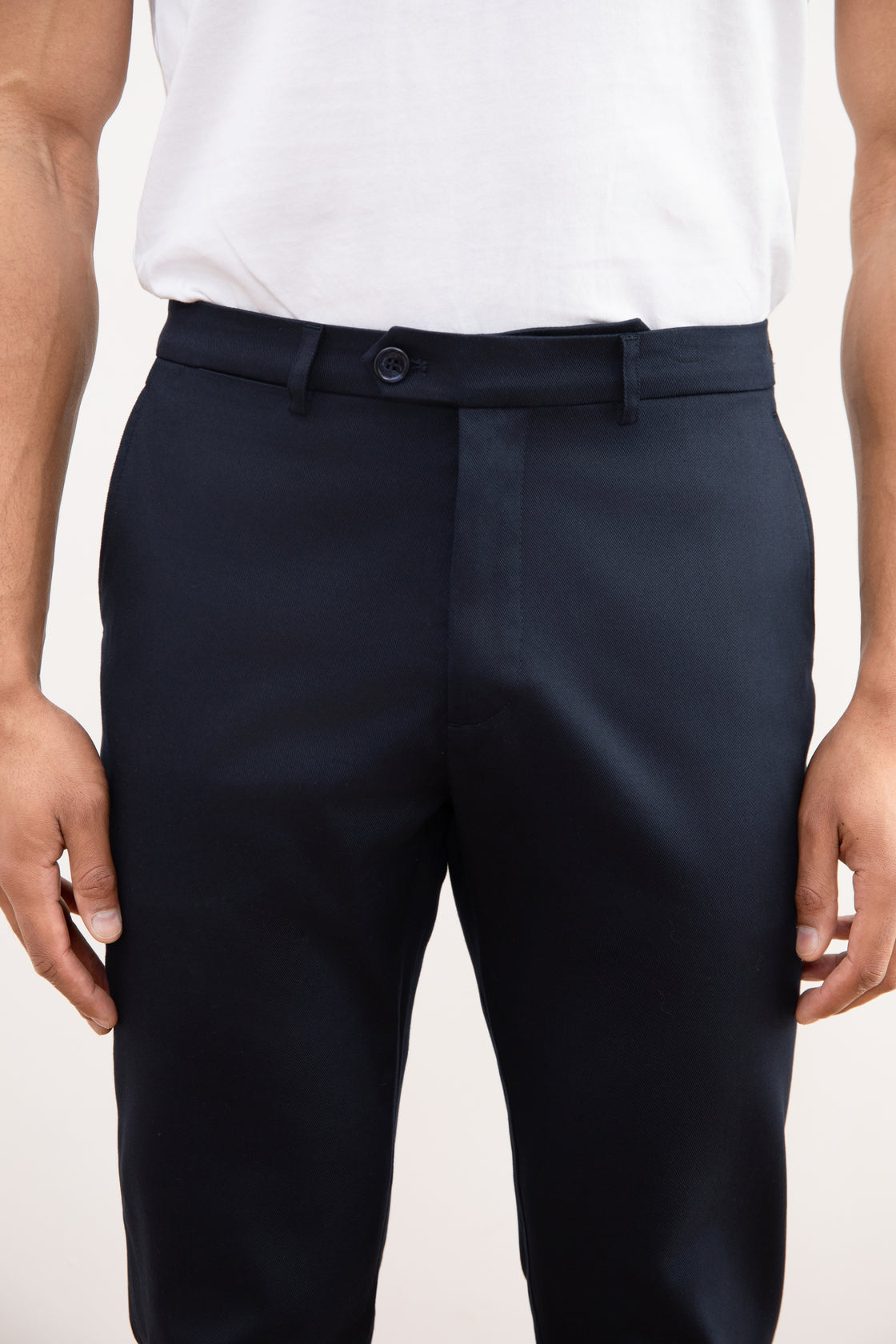 Navy blue elastic straight chinos