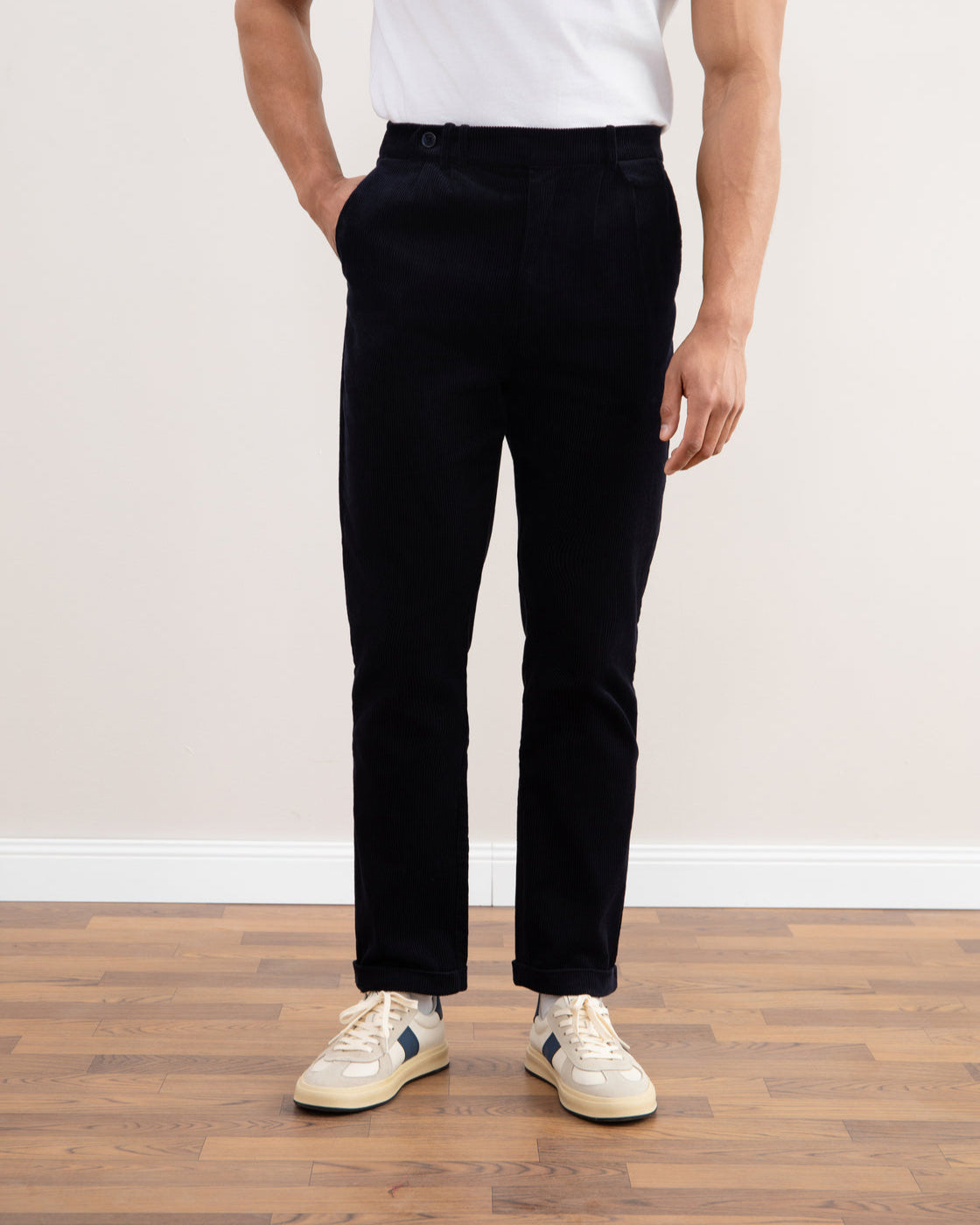 Straight Leg Corduroy Pants Navy Blue