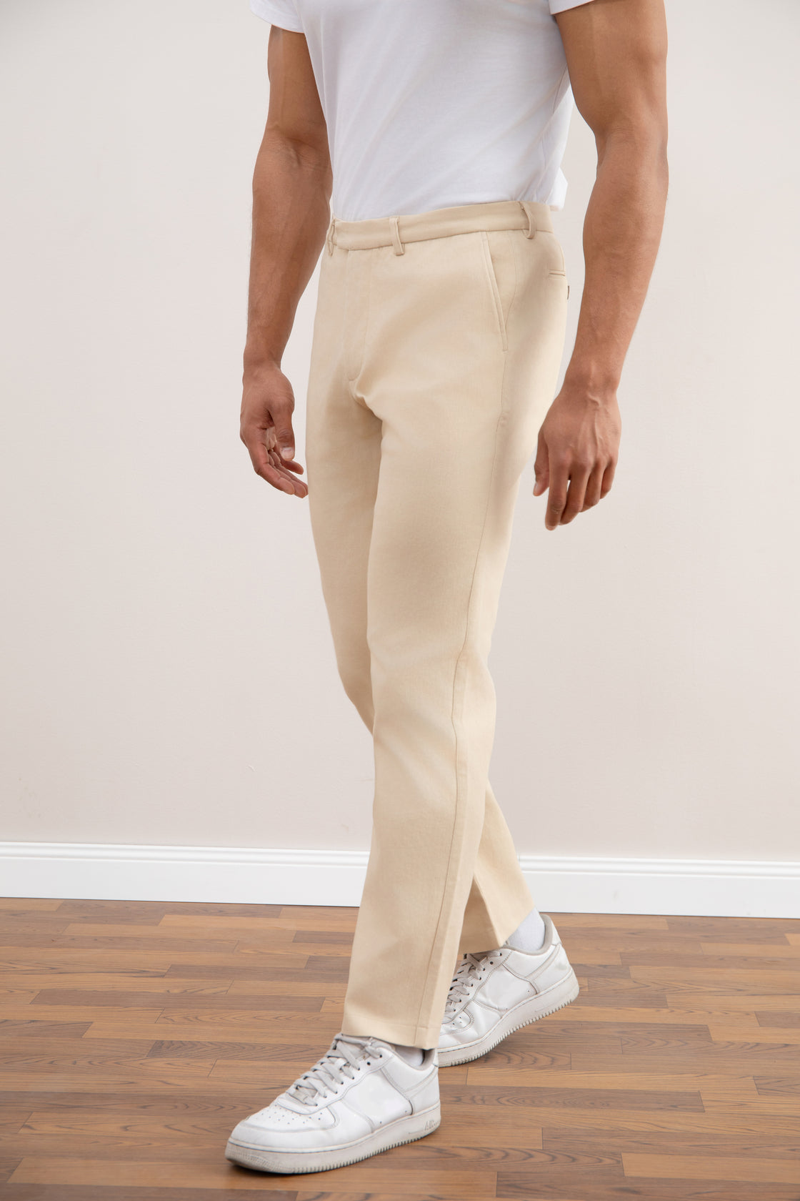 Beige Straight Winter Pants