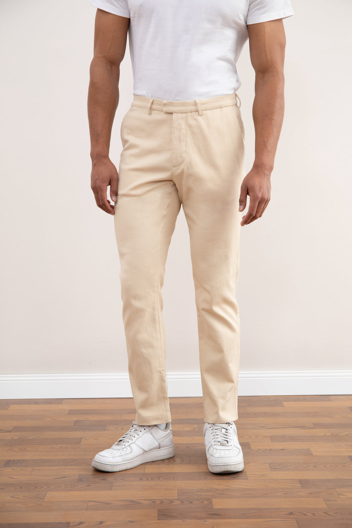 Beige Straight Winter Pants