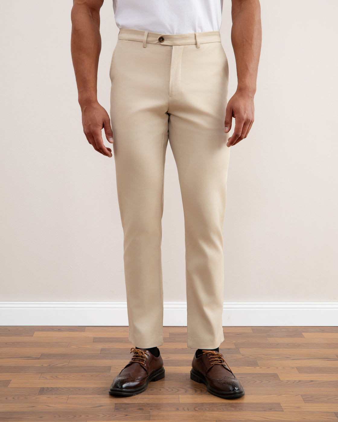 Beige Stretch Chino Pants Straight-Fit