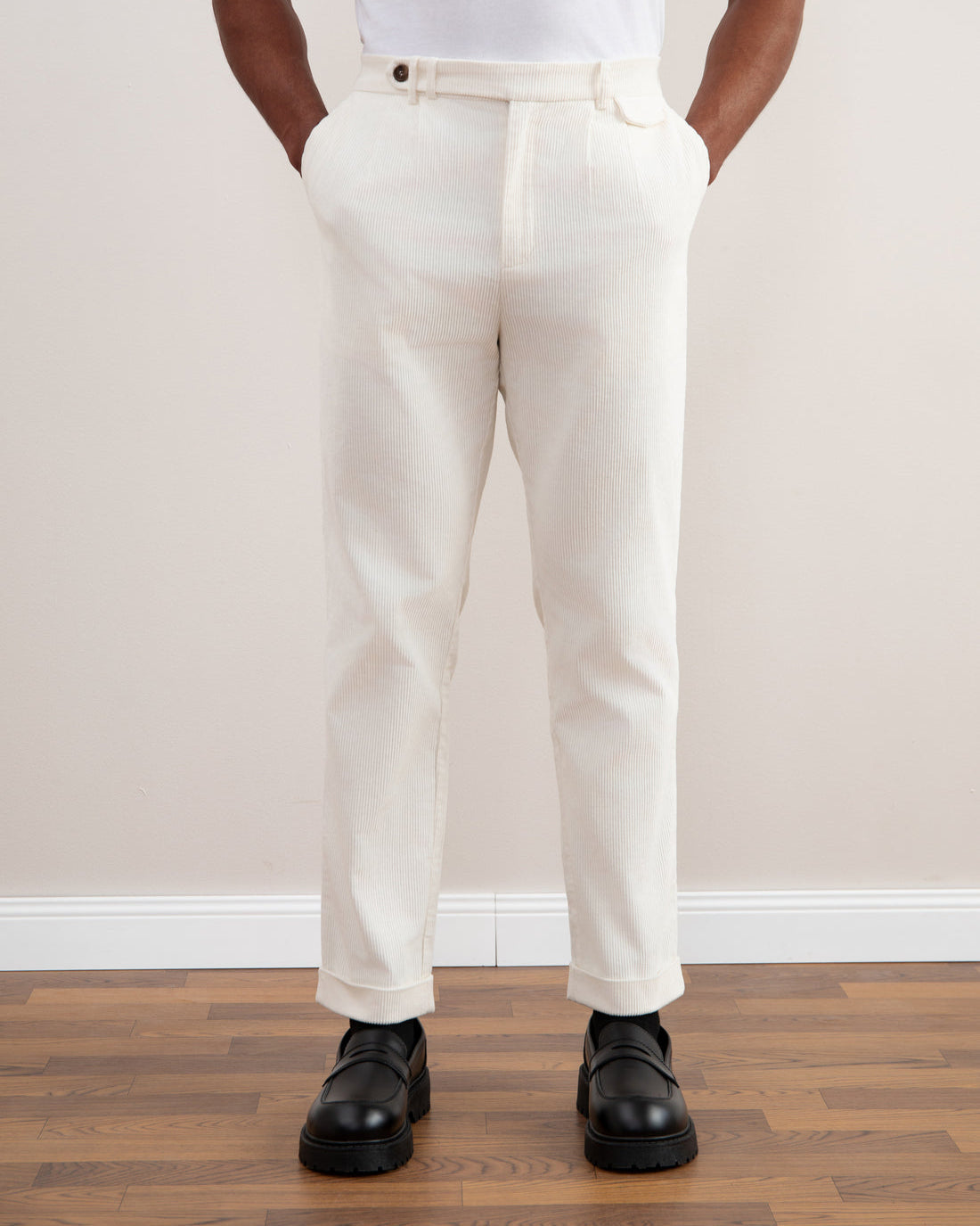 Light Beige Corduroy Straight Pants