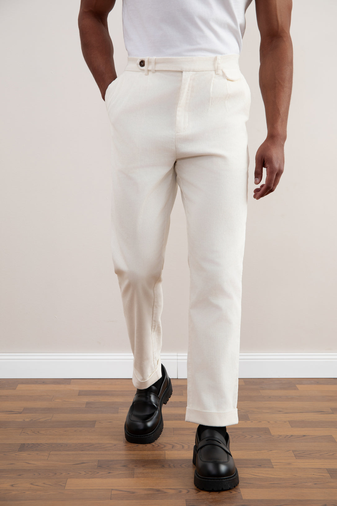 Light Beige Corduroy Straight Pants