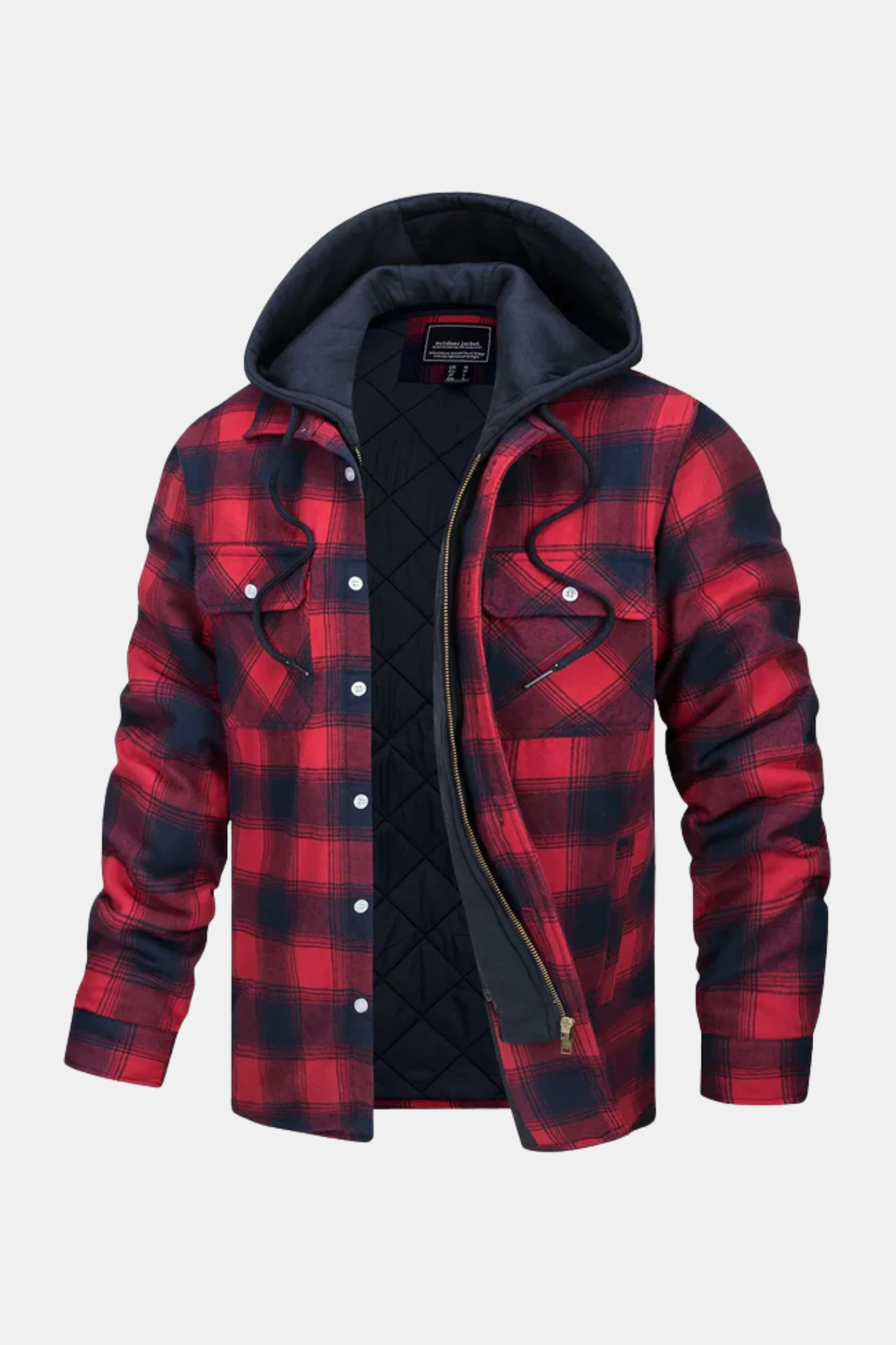Quilted Hooded Flannel Shirt Jacket