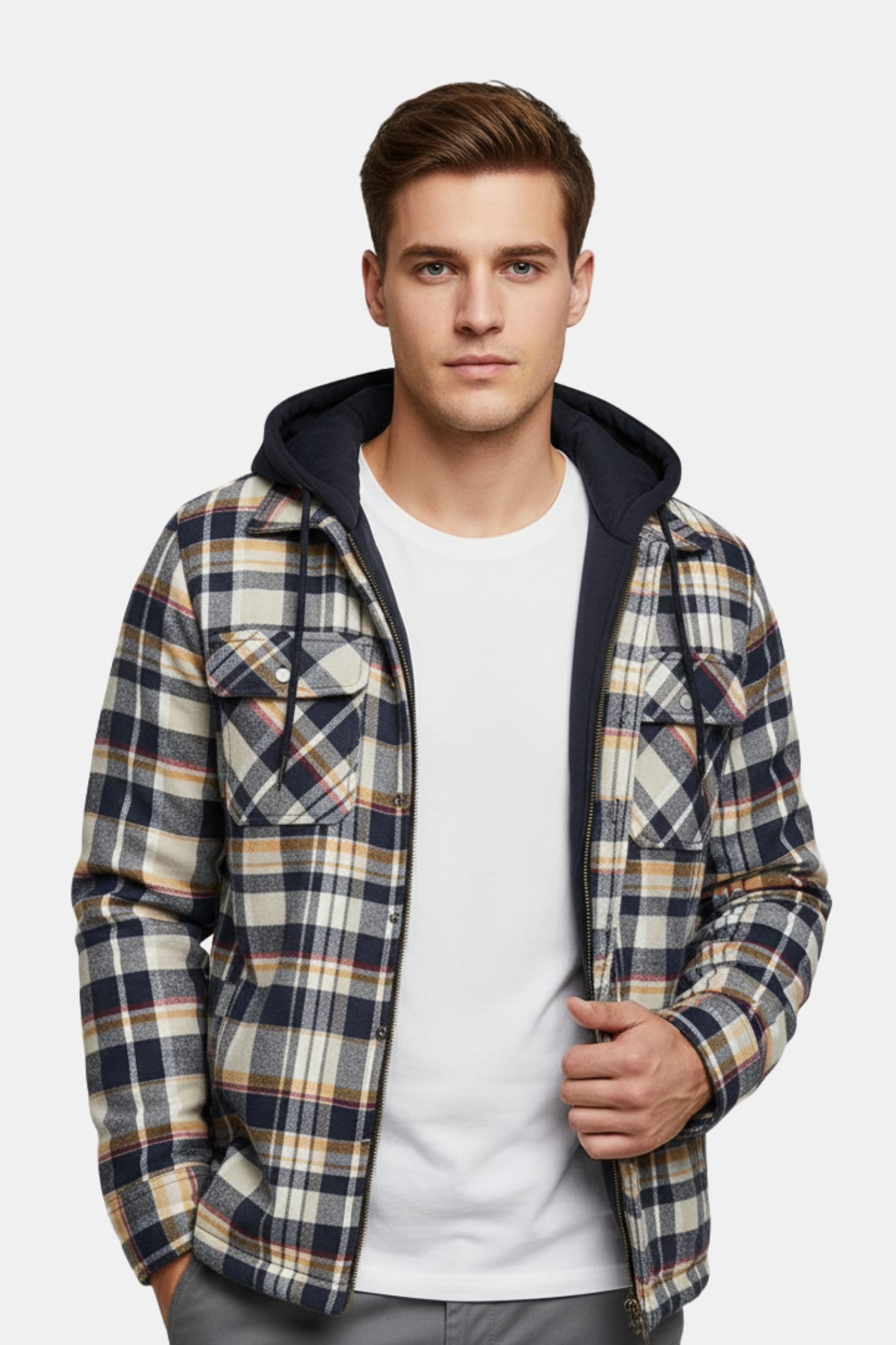 Quilted Hooded Flannel Shirt Jacket